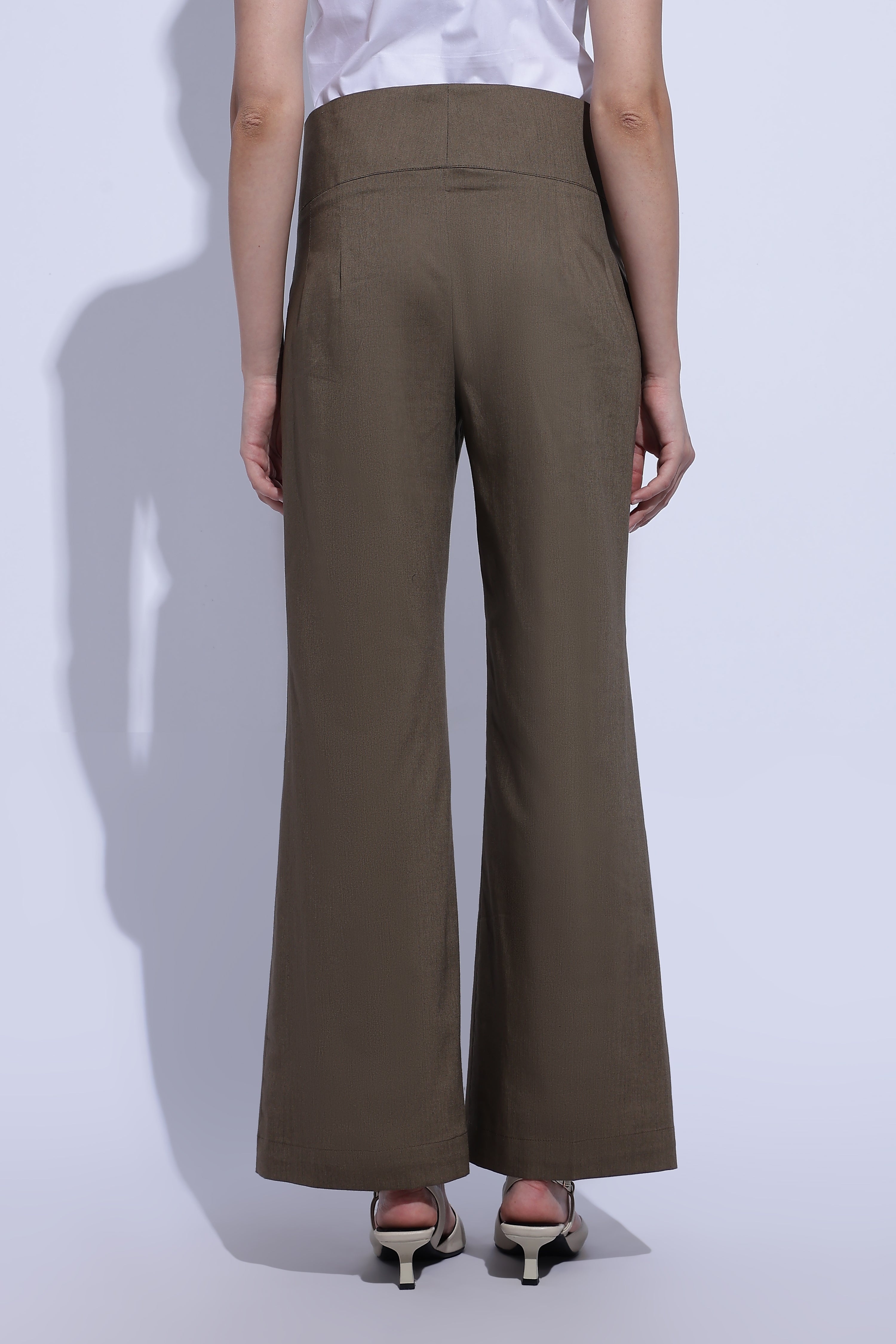 Taupe Pleat Wide-Leg Trousers