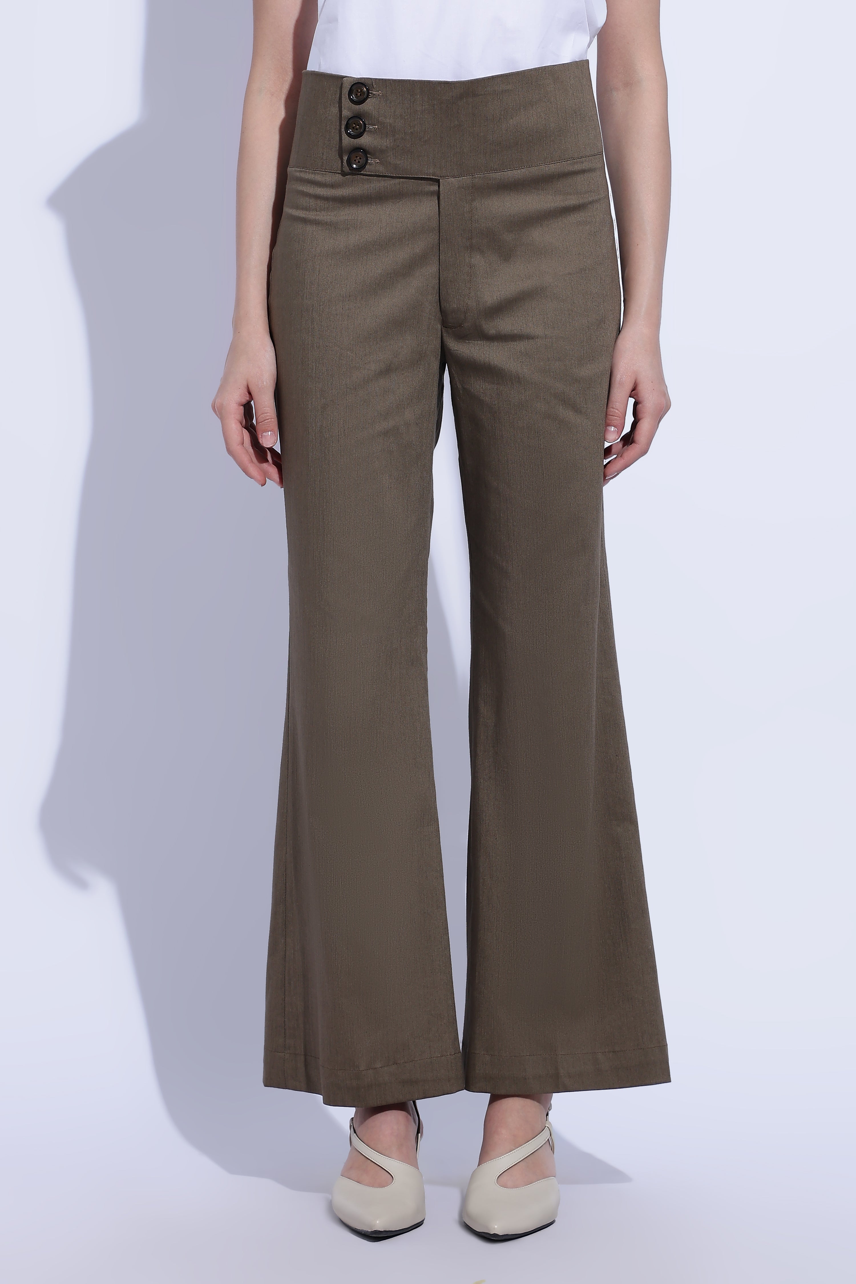 Taupe Pleat Wide-Leg Trousers
