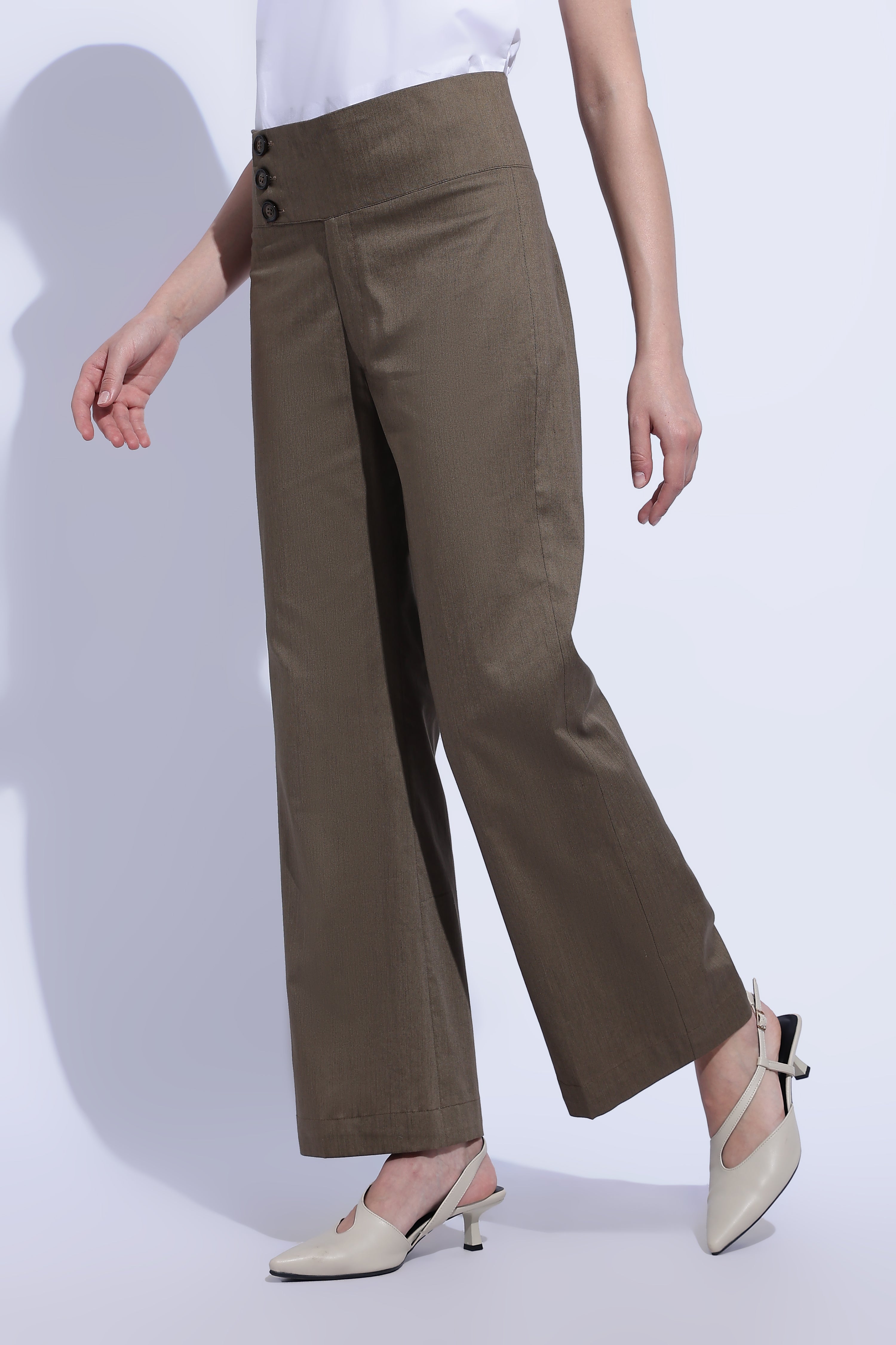 Taupe Pleat Wide-Leg Trousers