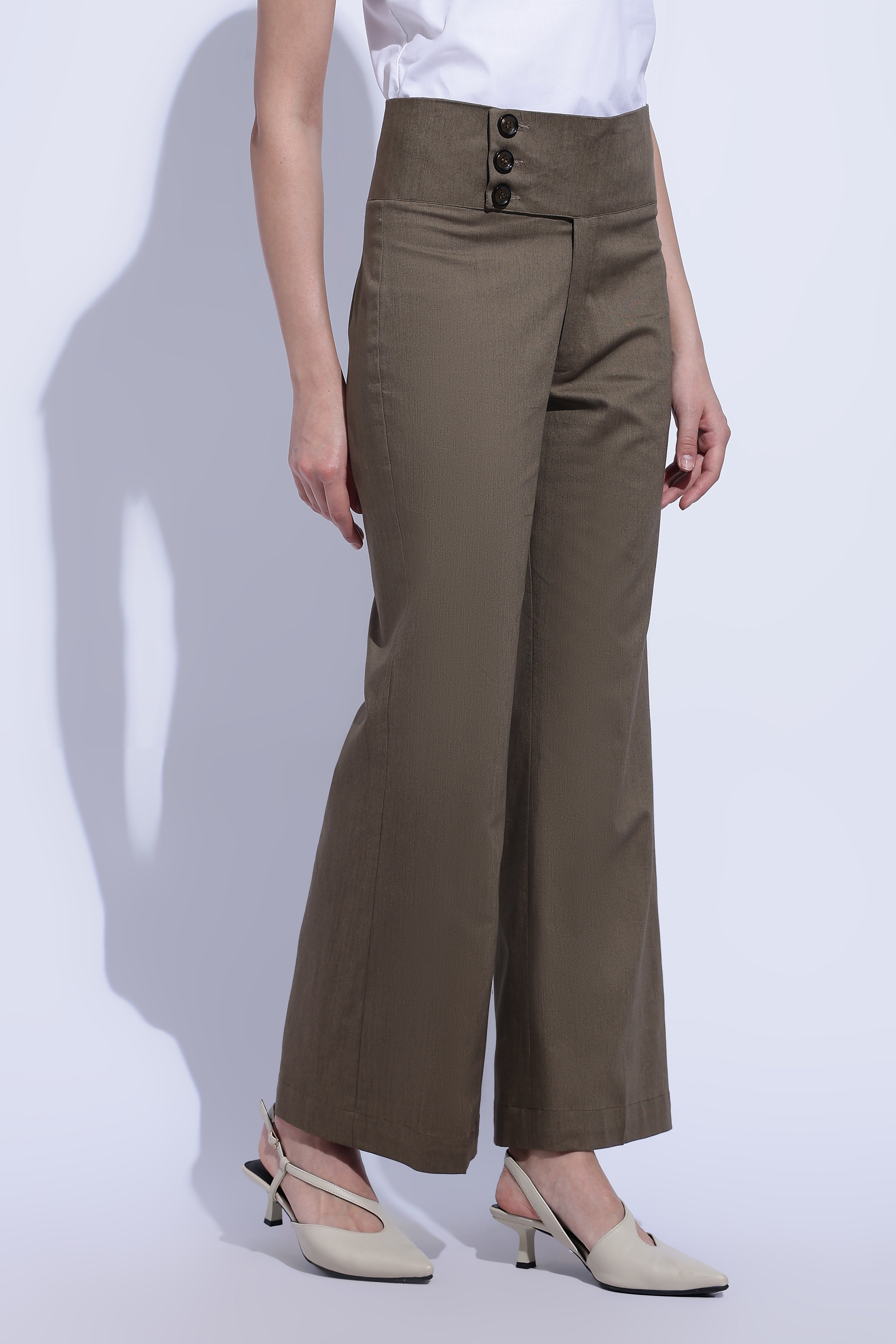 Taupe Pleat Wide-Leg Trousers