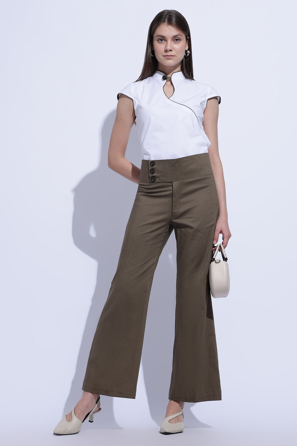 Taupe Pleat Wide-Leg Trousers