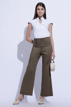 Taupe Pleat Wide-Leg Trousers