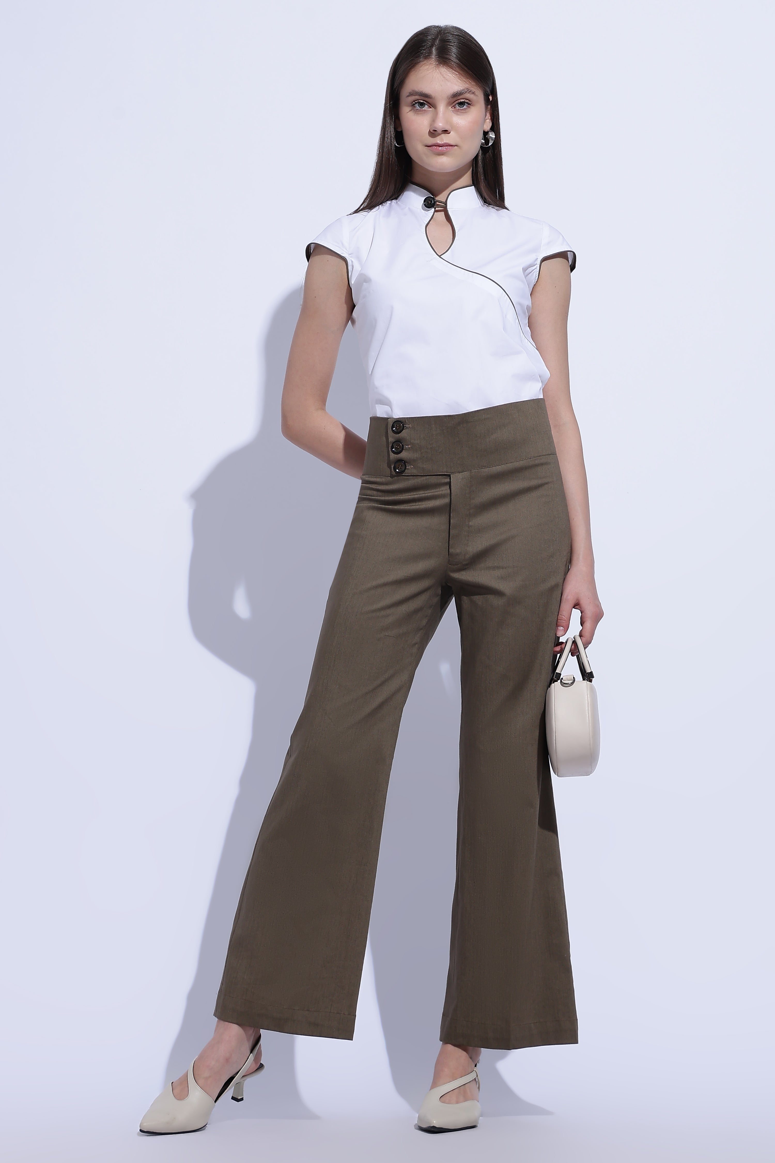 Taupe Pleat Wide-Leg Trousers