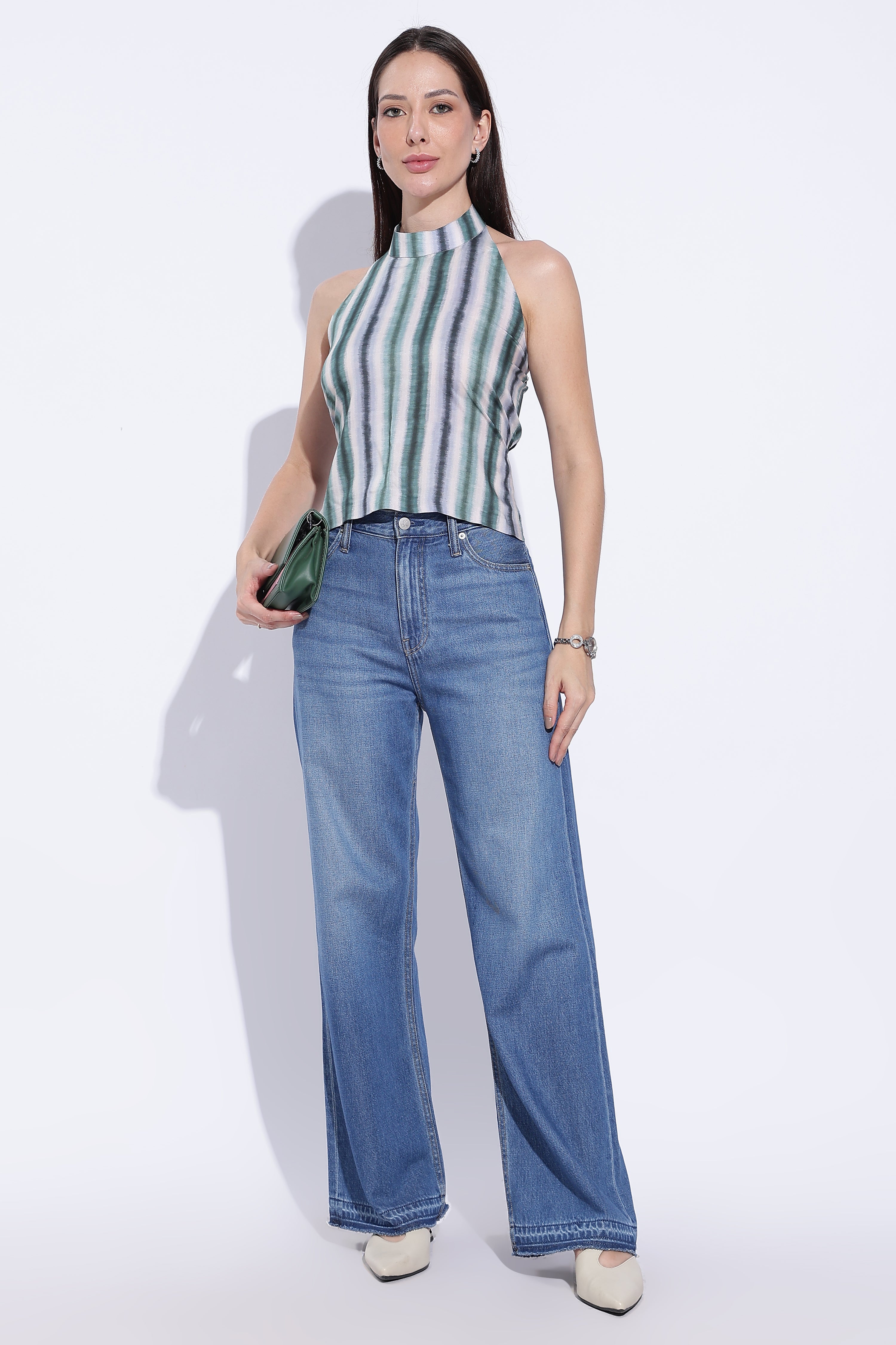 Stripe Flow Halter Top