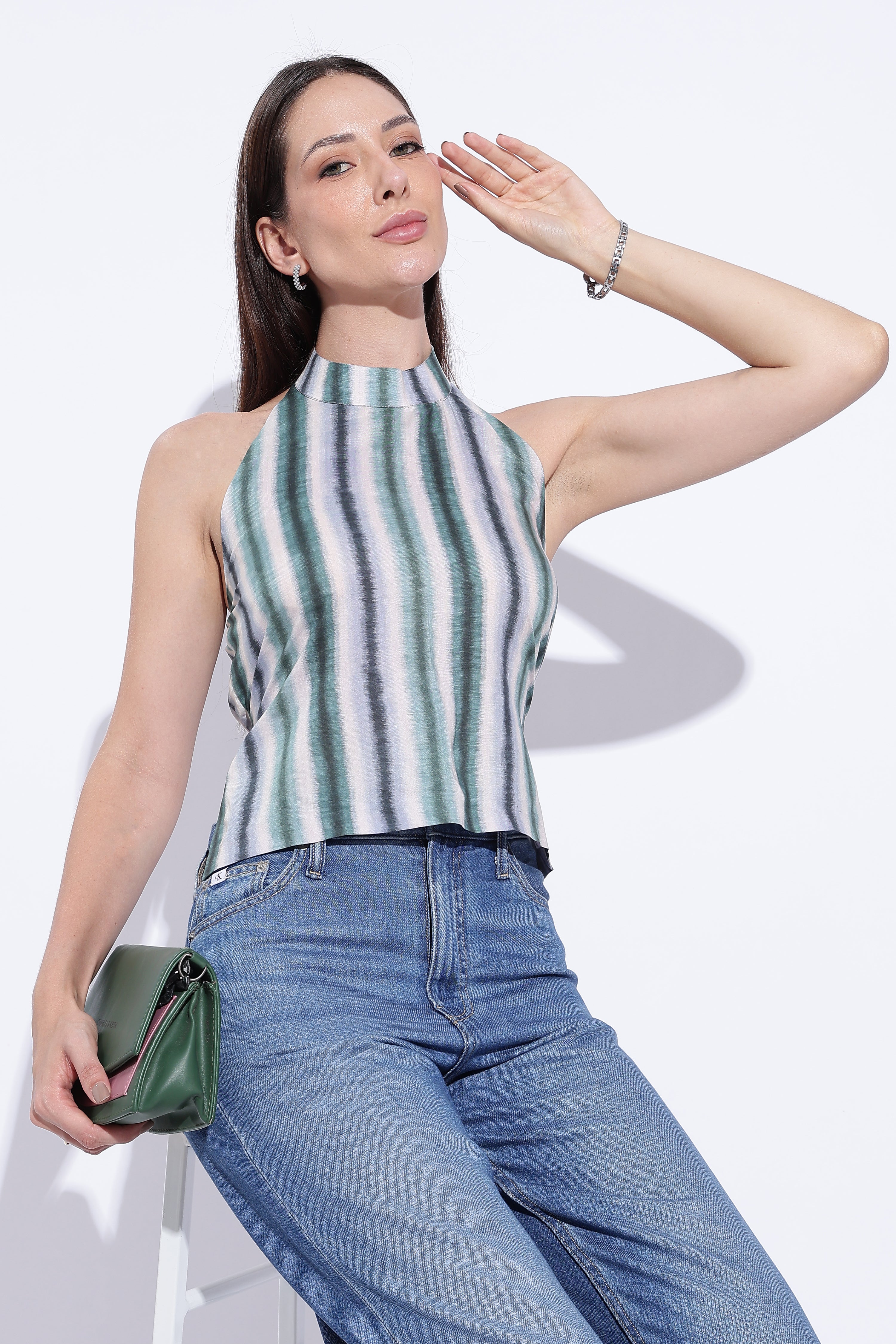 Stripe Flow Halter Top