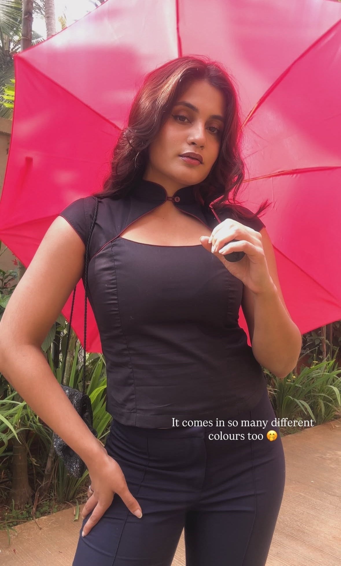 Mandarin style fitted cotton black top