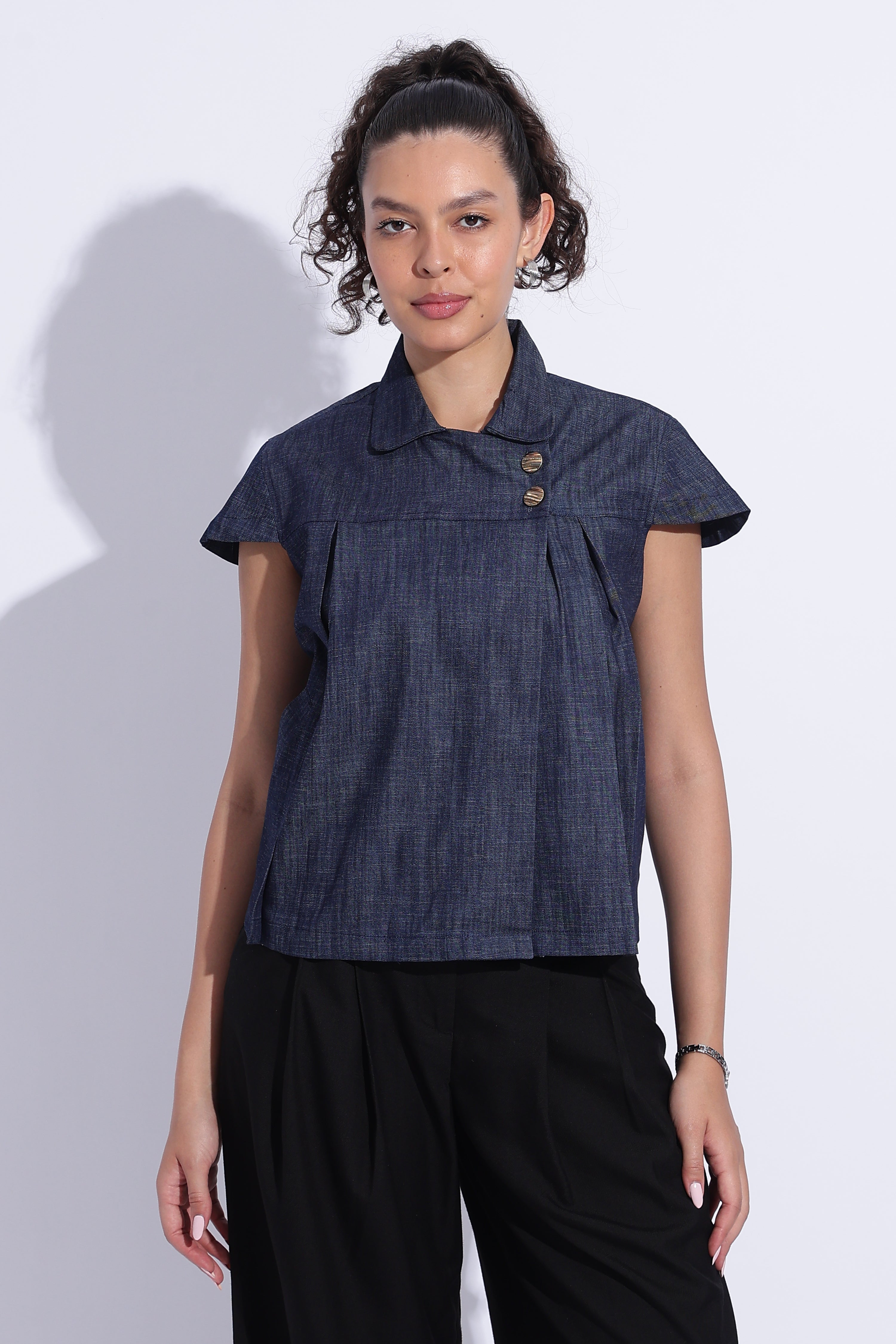 Indigo Denim Cape Top