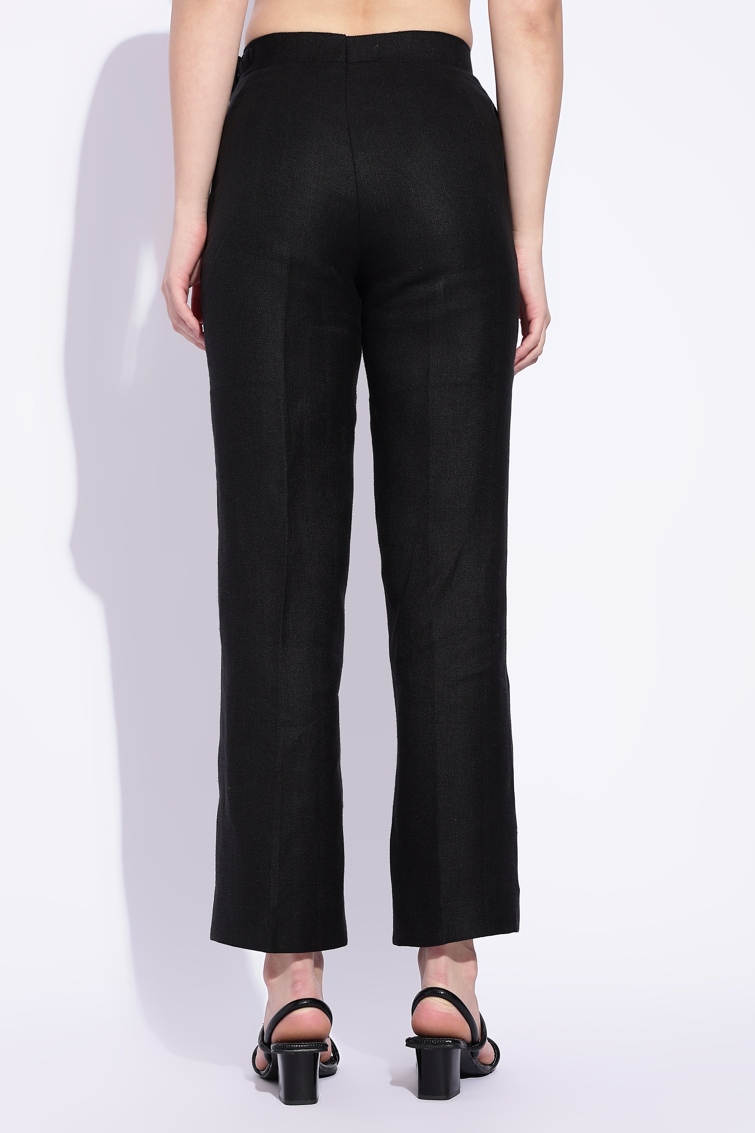Black pure linen Wide legged trousers
