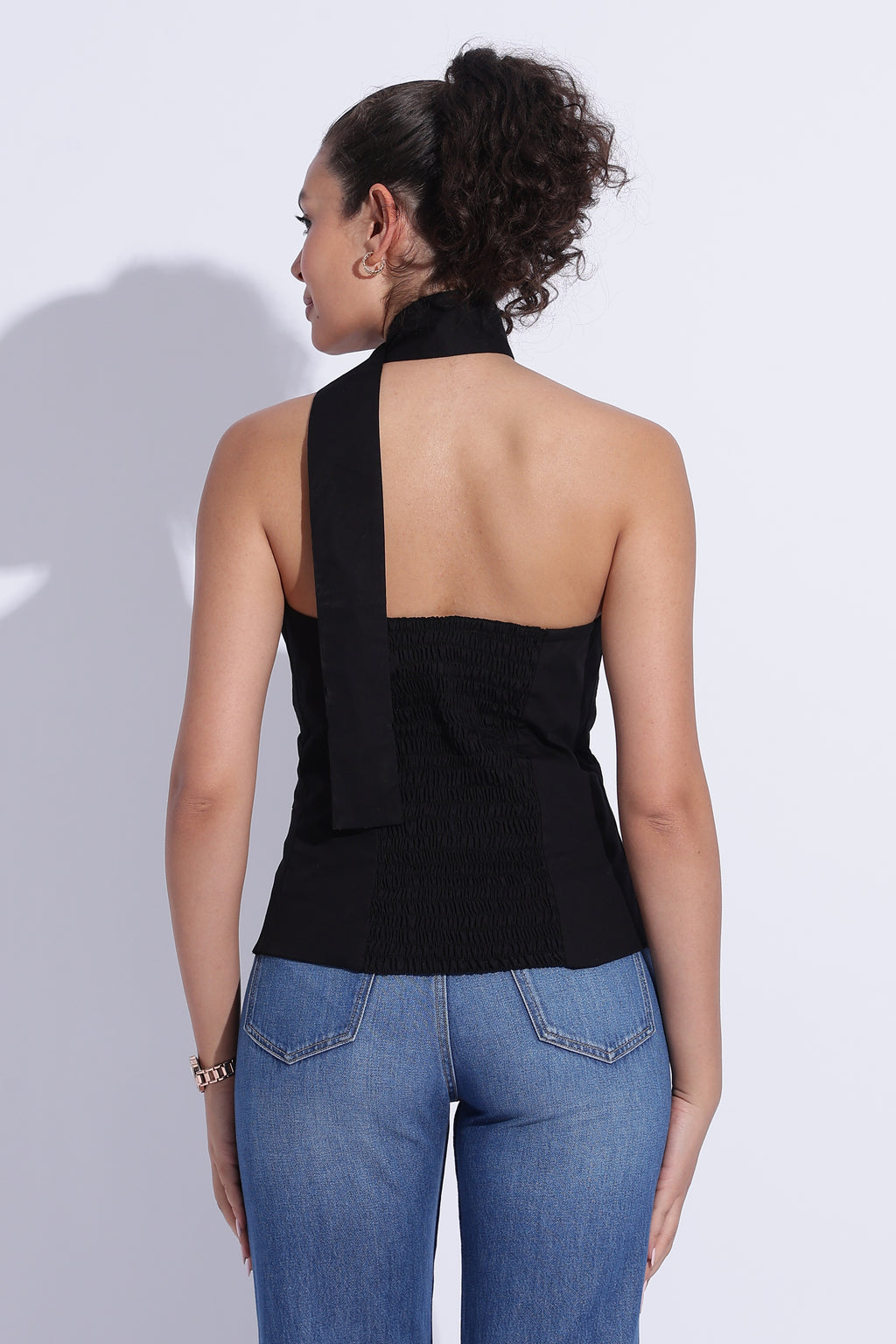 Scarf Neck Tailored Top – Black