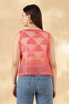 Kota Doria Peach Cover up Sheer Vest
