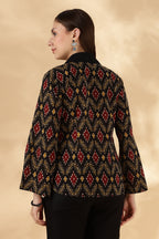 Black Ikkat Cotton Polo with bell sleeves