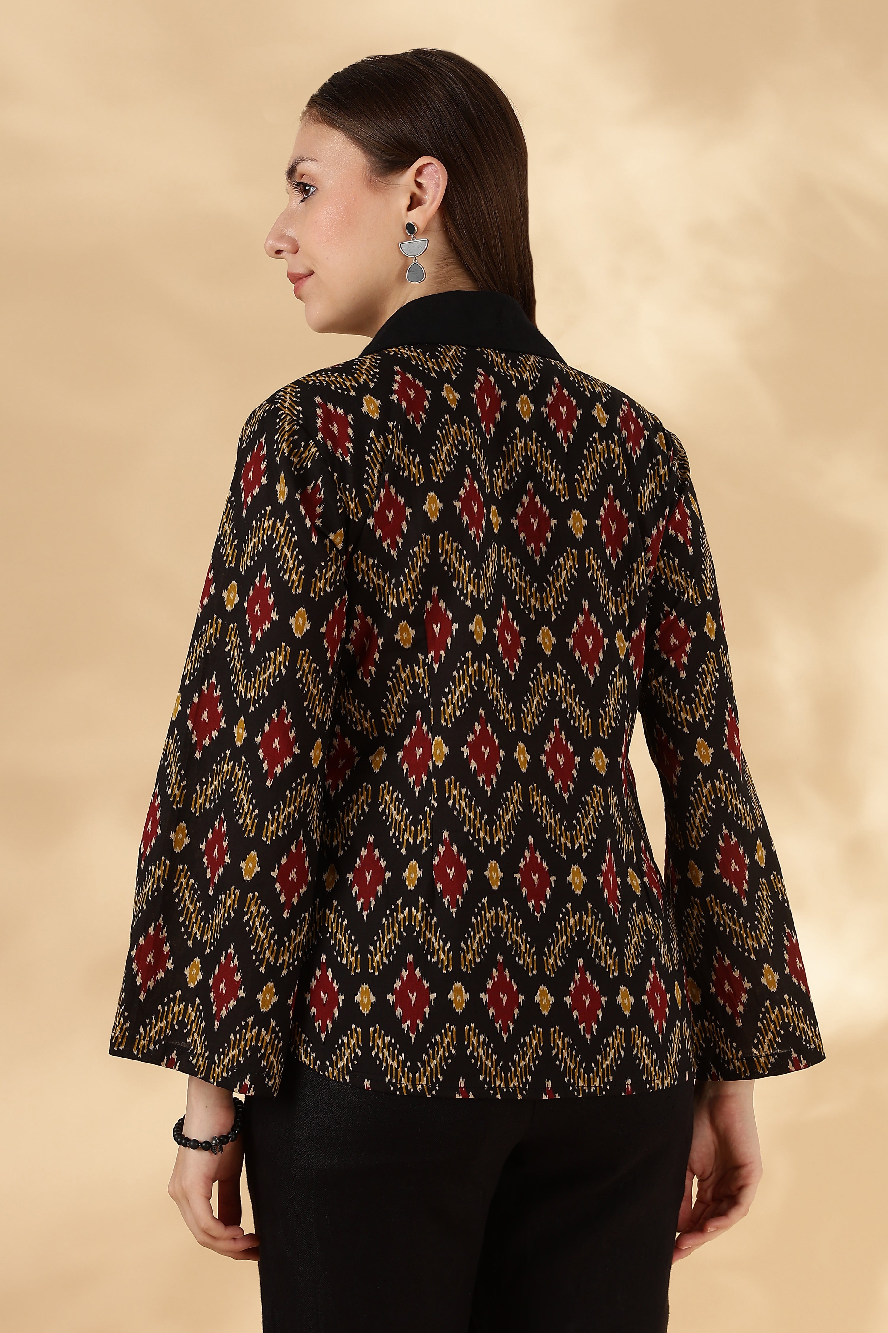 Black Ikkat Cotton Polo with bell sleeves