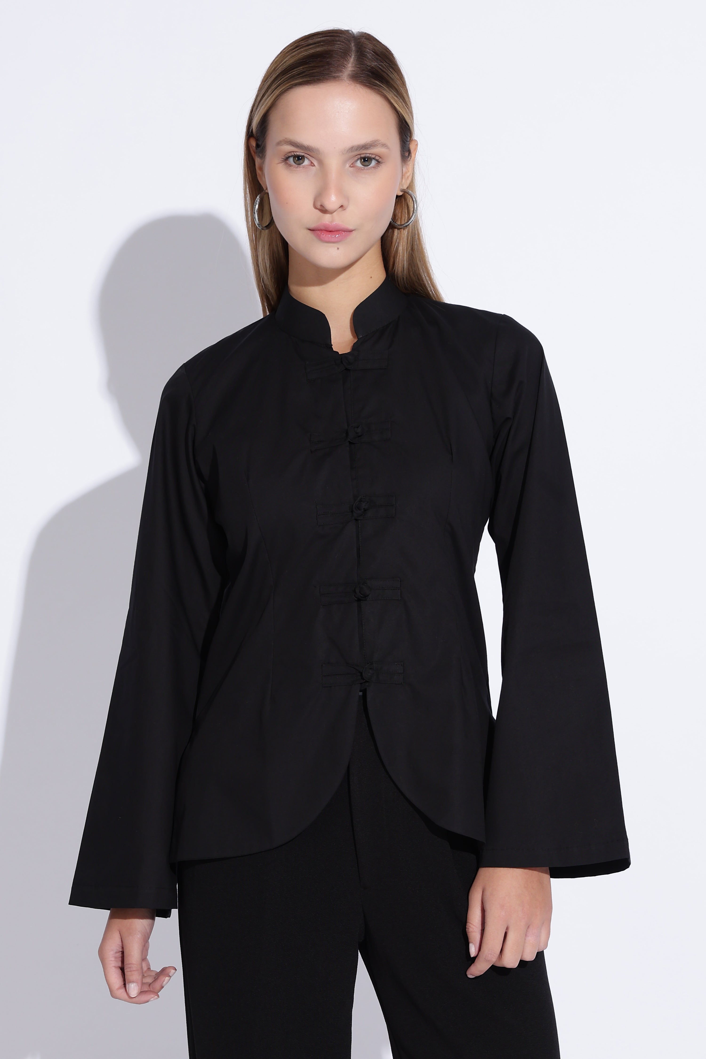 Cheongsam Bell Sleeve Top – Black