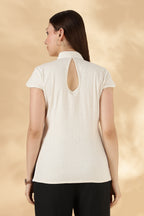 Cream Stretch khadi Mandarin style top