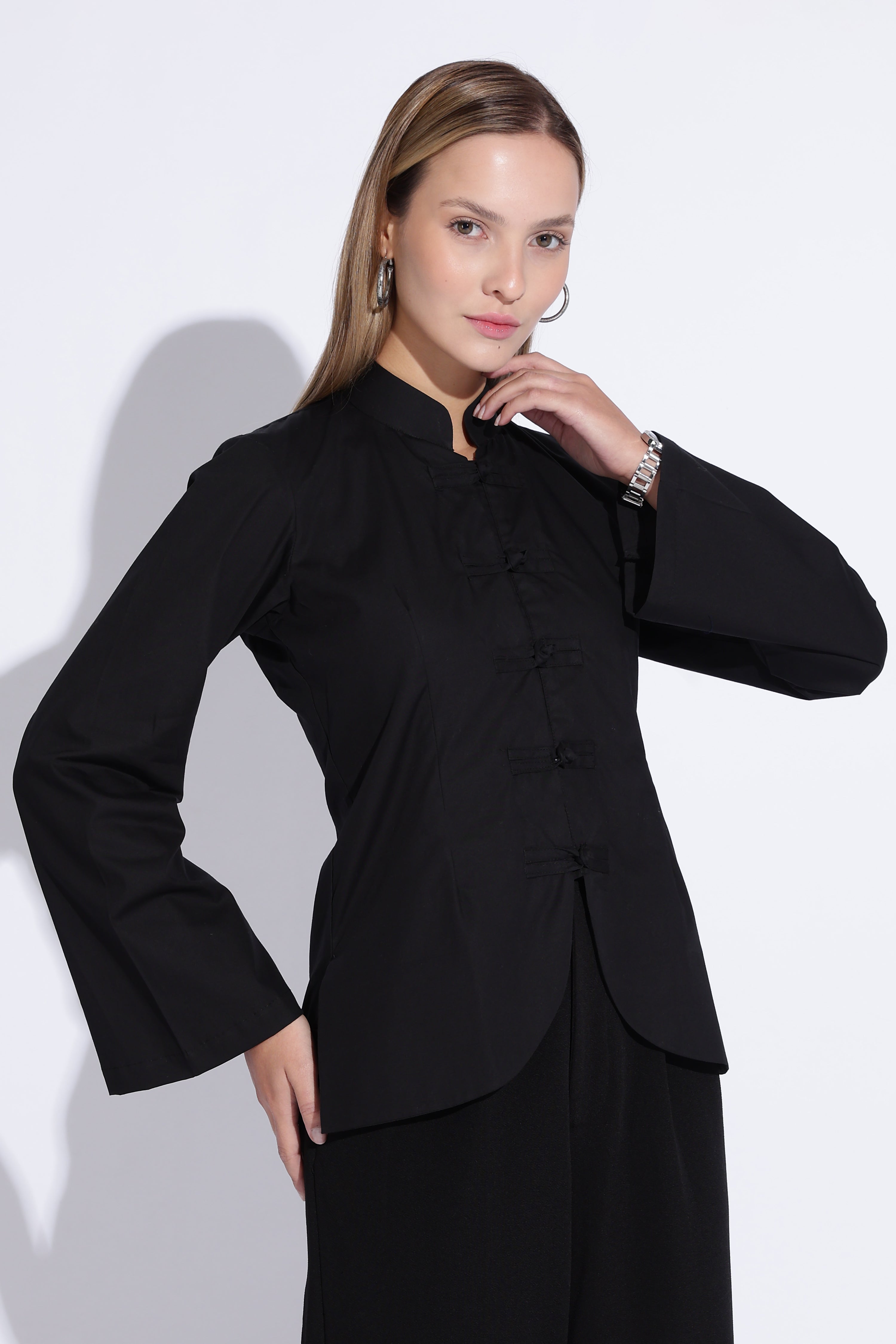 Cheongsam Bell Sleeve Top – Black