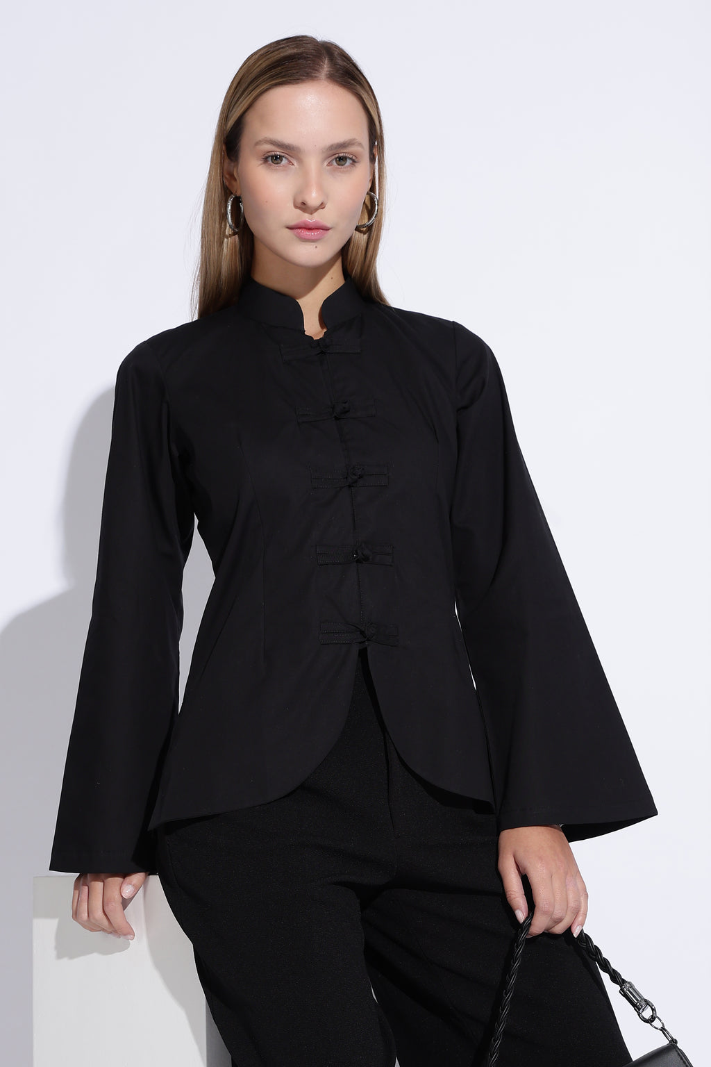 Cheongsam Bell Sleeve Top – Black