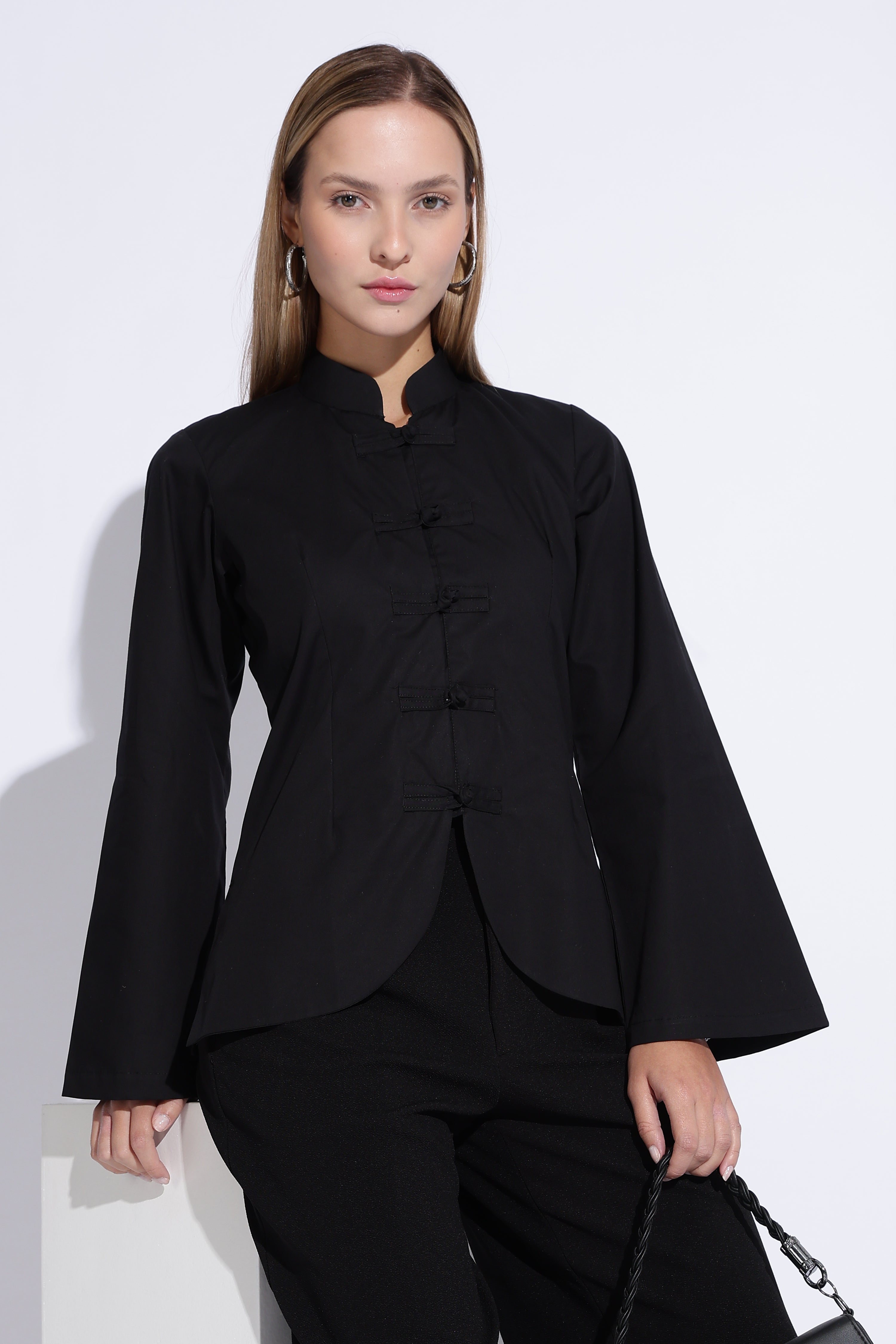 Cheongsam Bell Sleeve Top – Black