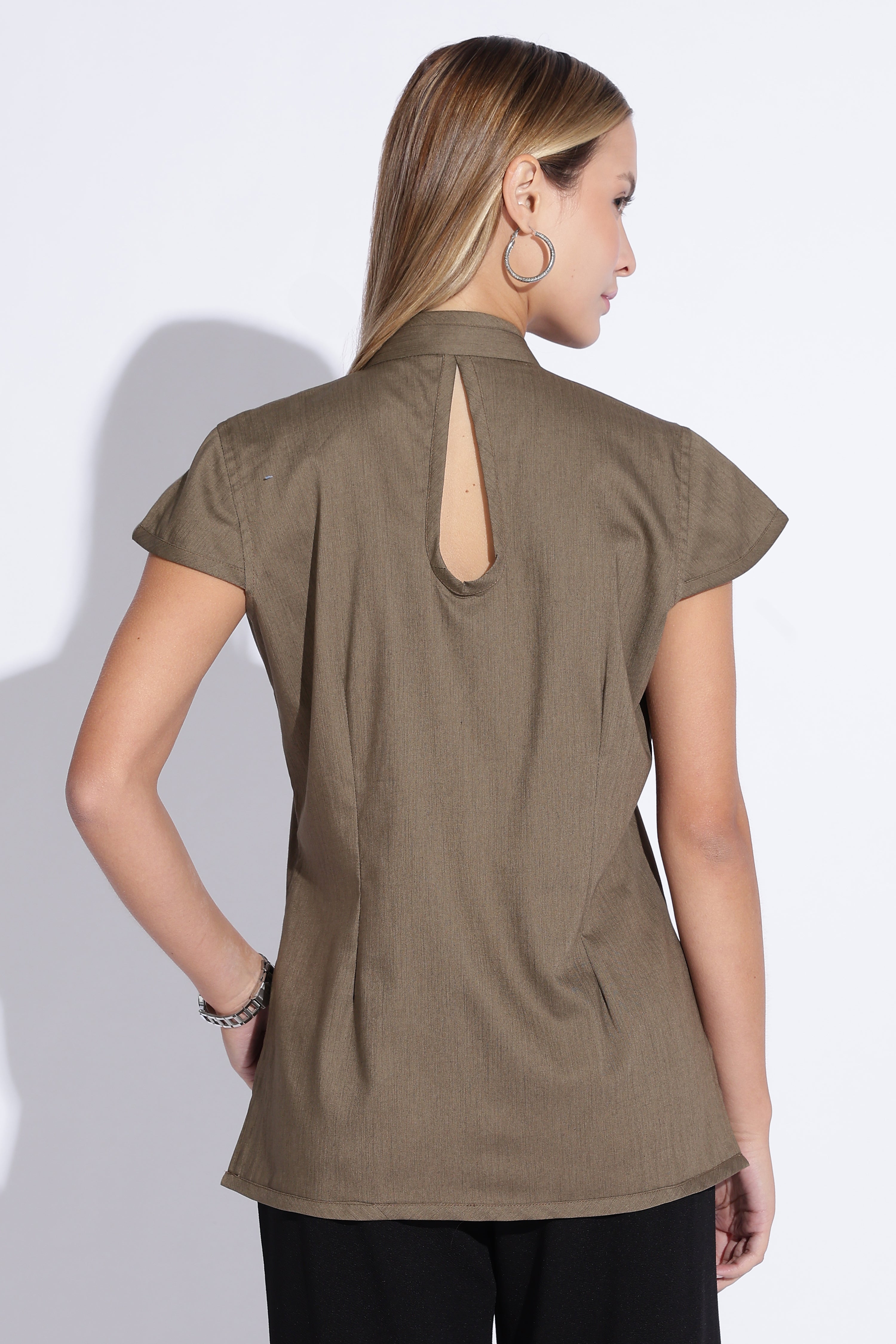Mandarin Collar Pankou Olive cotton top