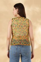 Kota Doria Yellow Cover up Sheer Vest