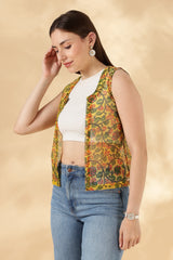 Kota Doria Yellow Cover up Sheer Vest