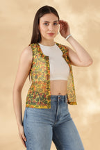 Kota Doria Yellow Cover up Sheer Vest