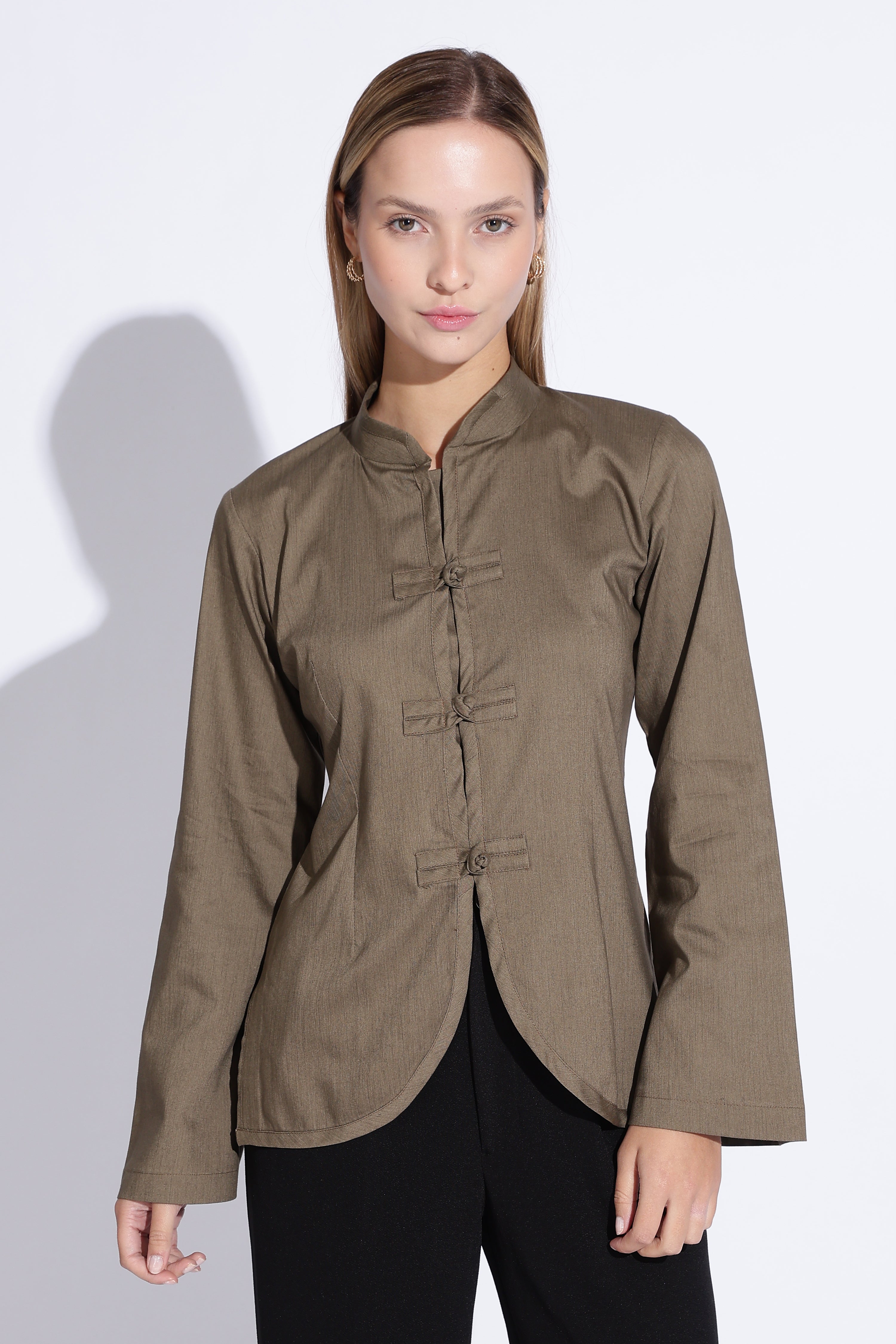 Cheongsam Bell Sleeve Top – Olive
