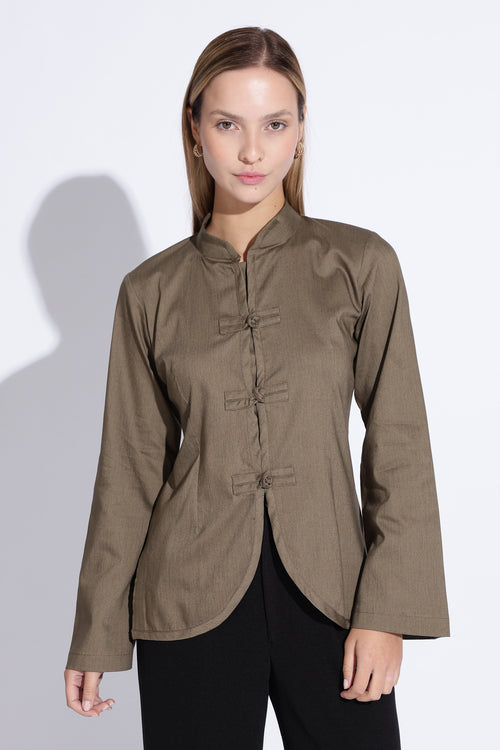 Cheongsam Bell Sleeve Top – Olive
