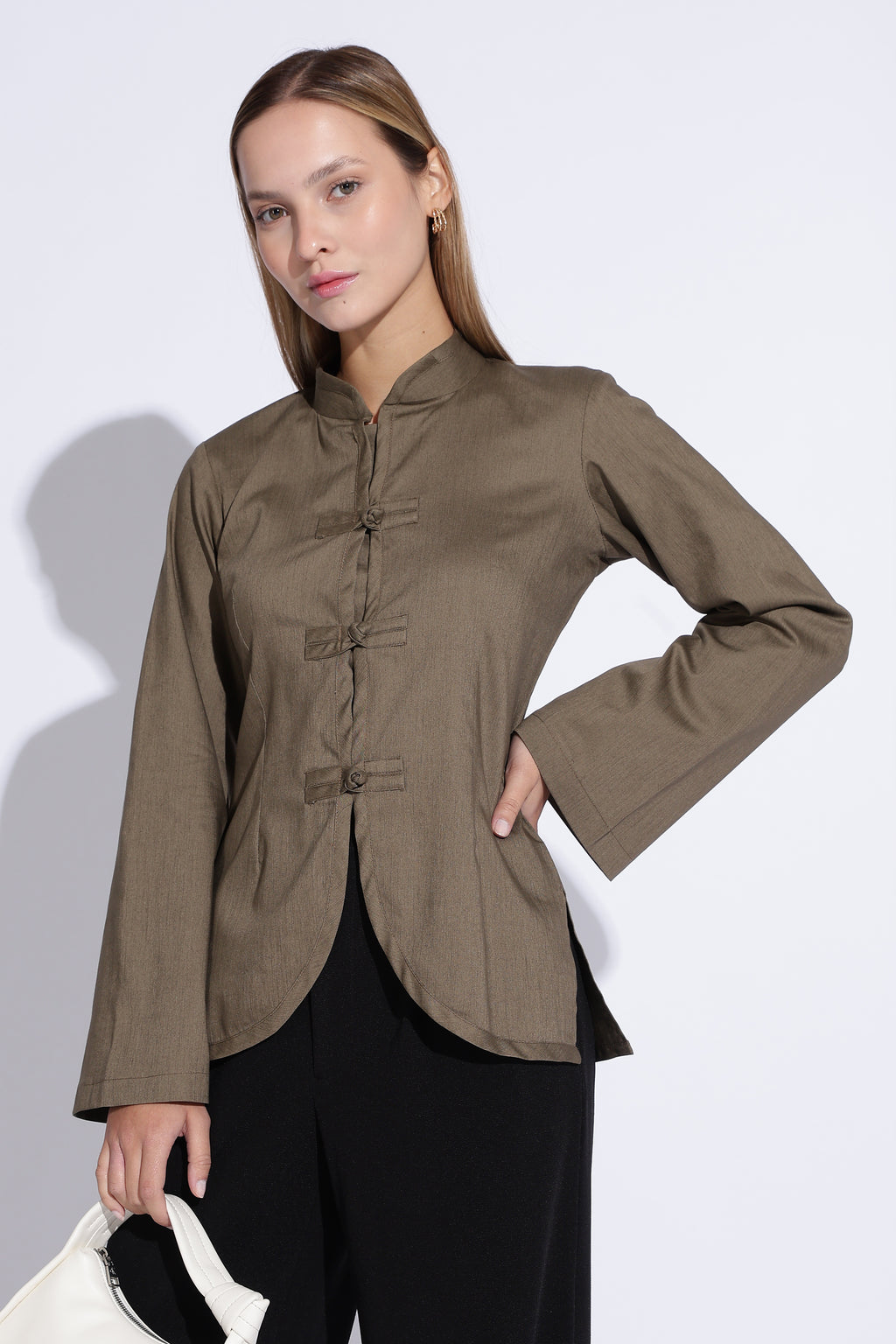 Cheongsam Bell Sleeve Top – Olive