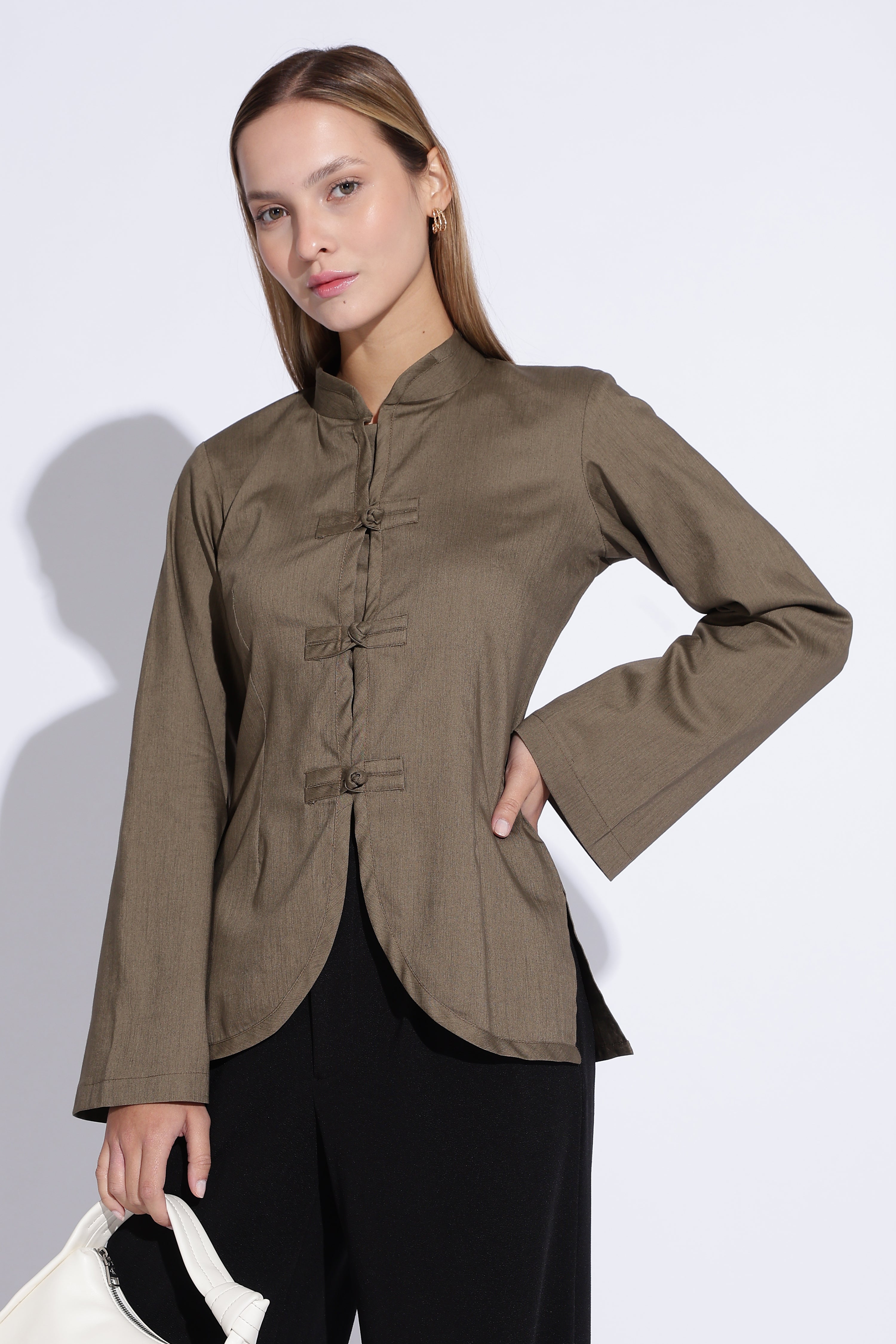 Cheongsam Bell Sleeve Top – Olive