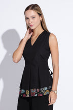 Black Pleated Kalamkari Top