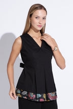Black Pleated Kalamkari Top