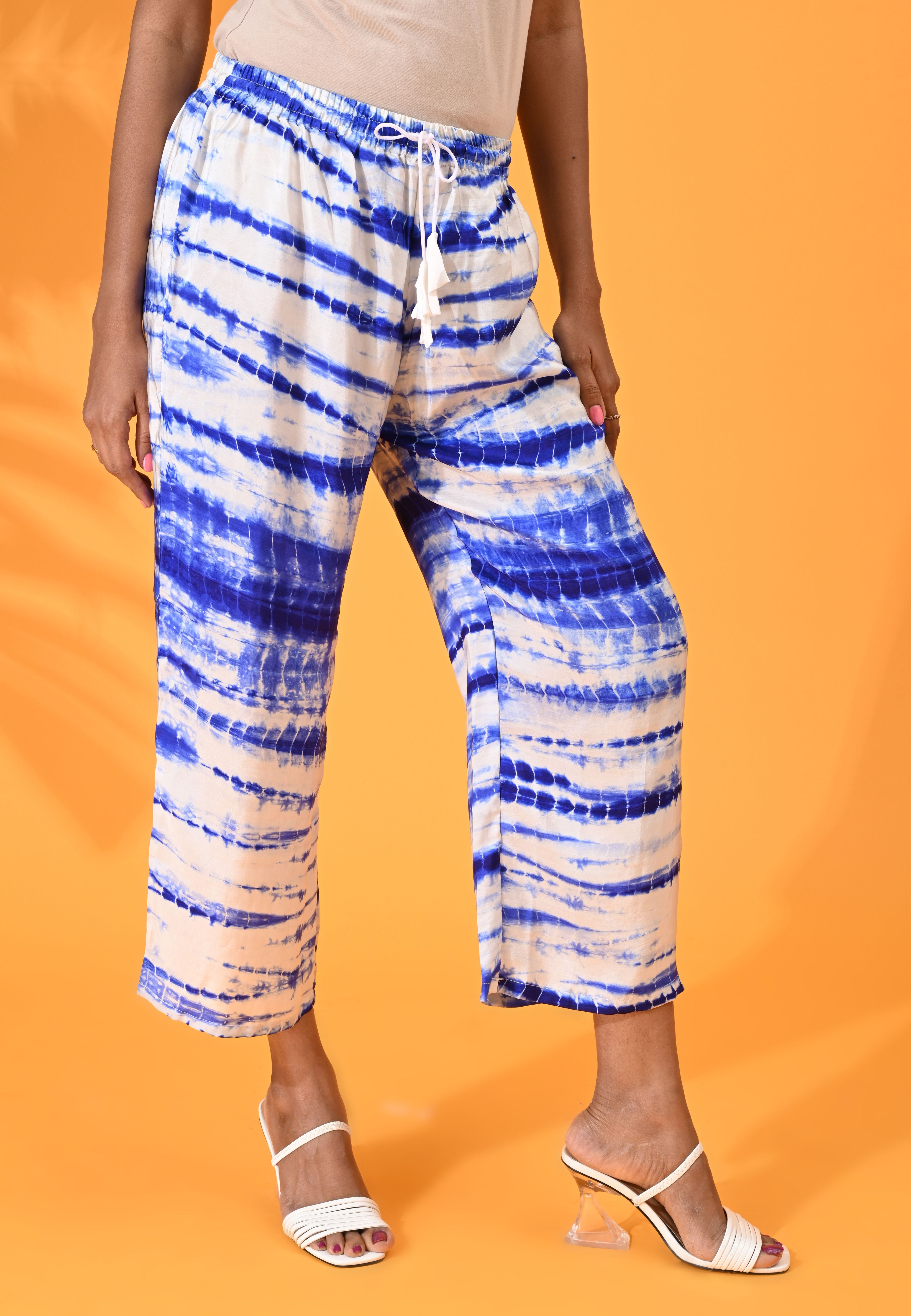 Blue, Silk pant, Silk trouser, blue pant, blue trouser, Casual wear, Bottom Wear, Blue tie and dye pant, tie and dye trouser, silk elasticated pant, silk elasticated trouser.