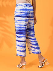 Blue, Silk pant, Silk trouser, blue pant, blue trouser, Casual wear, Bottom Wear, Blue tie and dye pant, tie and dye trouser, silk elasticated pant, silk elasticated trouser.