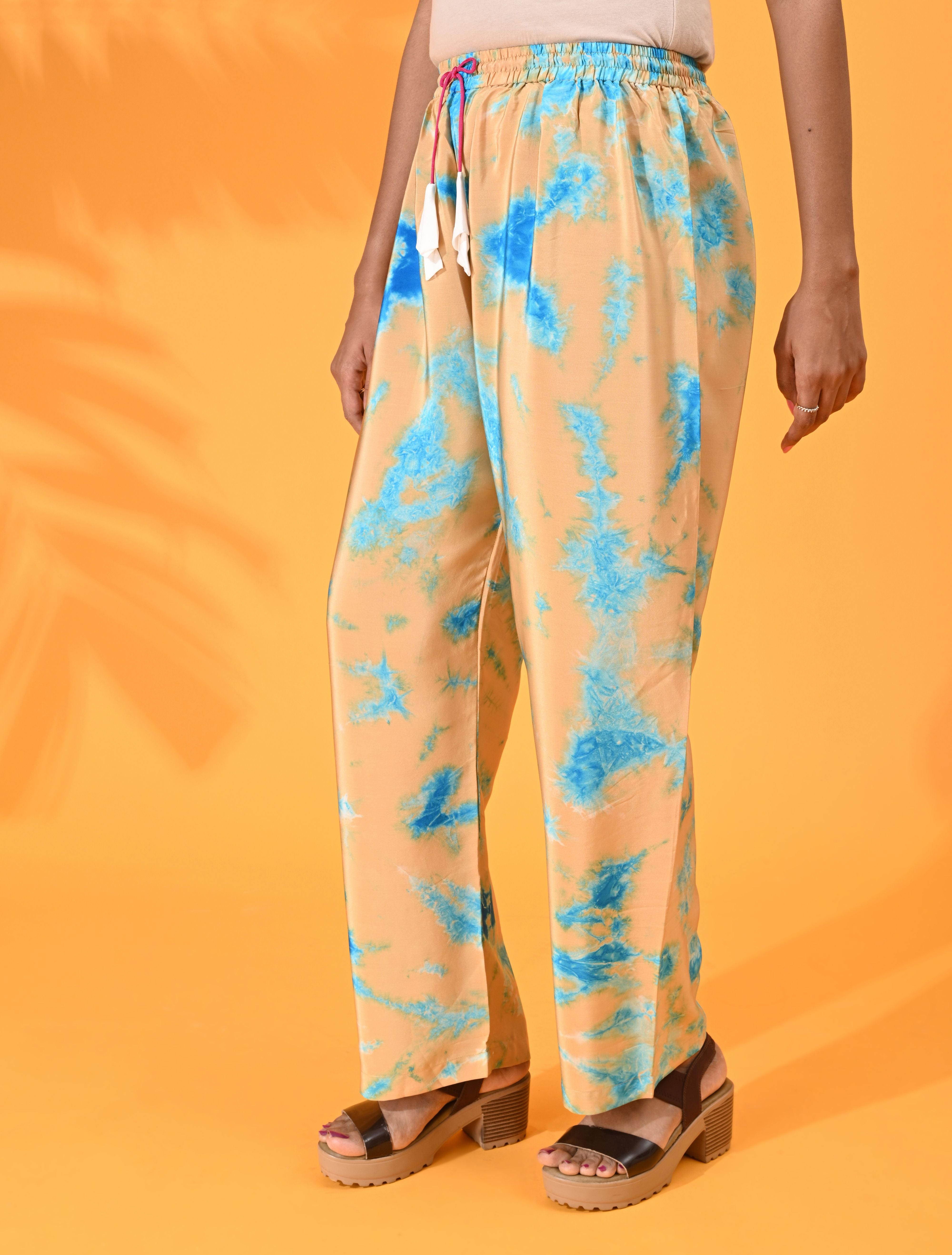 blue, blue  pant, blue trouser, blue   bottom wear, Mustard, Mustard pant, Mustard trouser, Mustard bottom wear Silk, Silk pant, Silk trouser, Silk bottom wear Pant, Trouser, Casual wear, Bottom Wear, Silk, Tie and dye pants, Elasticated