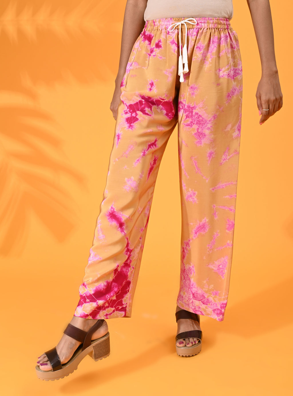 Pink, Pink pant, Pink trouser, Pink bottom wear, Mustard, Mustard pant, Mustard trouser, Mustard bottom wear Silk, Silk pant, Silk trouser, Silk bottom wear Pant, Trouser, Casual wear, Bottom Wear, Silk, Tie and dye pants, Elasticated