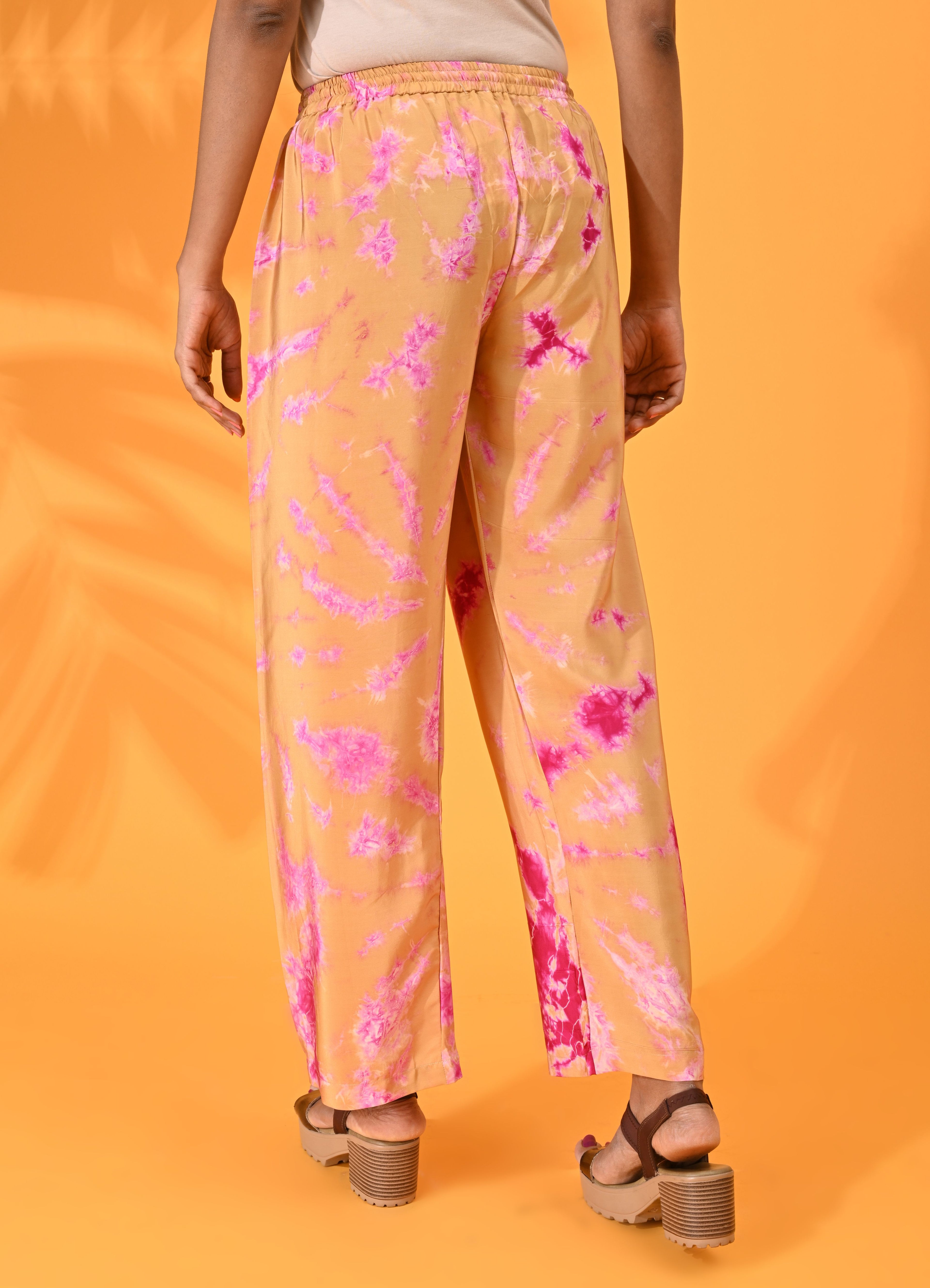 Pink, Pink pant, Pink trouser, Pink bottom wear, Mustard, Mustard pant, Mustard trouser, Mustard bottom wear Silk, Silk pant, Silk trouser, Silk bottom wear Pant, Trouser, Casual wear, Bottom Wear, Silk, Tie and dye pants, Elasticated