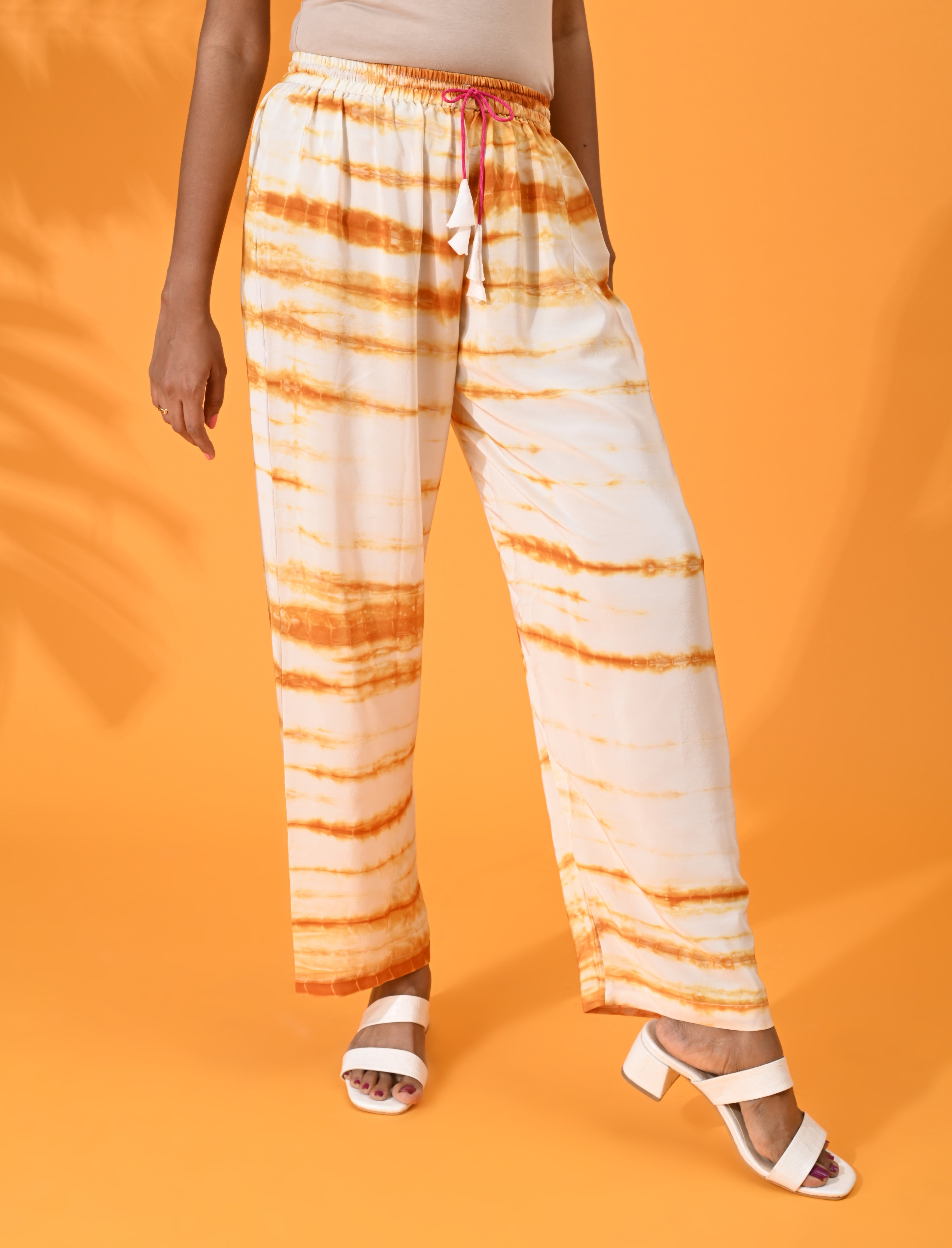 Mustard, Mustard pant, Mustard trouser,  Mustard bottom wear, White, White pant, White trouser, White bottom wear Silk, Silk pant, Silk trouser, Silk bottom wear Pant, Trouser, Casual wear, Bottom Wear, Shibori Print