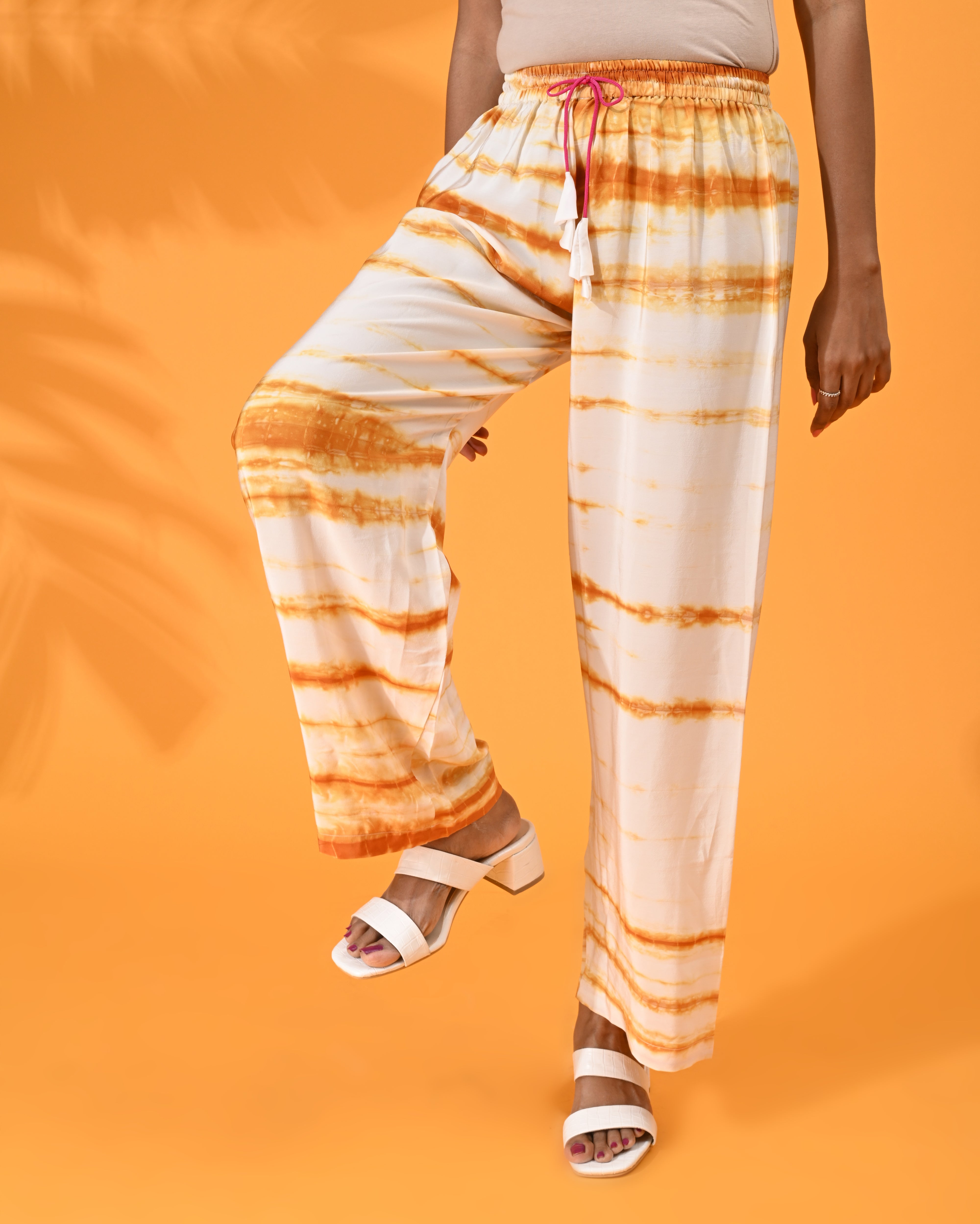 Mustard, Mustard pant, Mustard trouser,  Mustard bottom wear, White, White pant, White trouser, White bottom wear Silk, Silk pant, Silk trouser, Silk bottom wear Pant, Trouser, Casual wear, Bottom Wear, Shibori Print