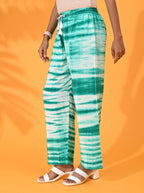 Green, Green pant, Green trouser,  Green bottom wear, White, White pant, White trouser, White bottom wear Silk, Silk pant, Silk trouser, Silk bottom wear Pant, Trouser, Casual wear, Bottom Wear, Shibori Print
