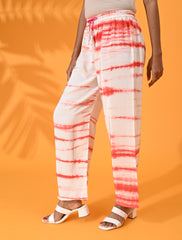 Red, Red pant, Red trouser, Red bottom wear, White, White pant, White trouser, White bottom wear Silk, Silk pant, Silk trouser, Silk bottom wear Pant, Trouser, Casual wear, Bottom Wear, Shibori Print