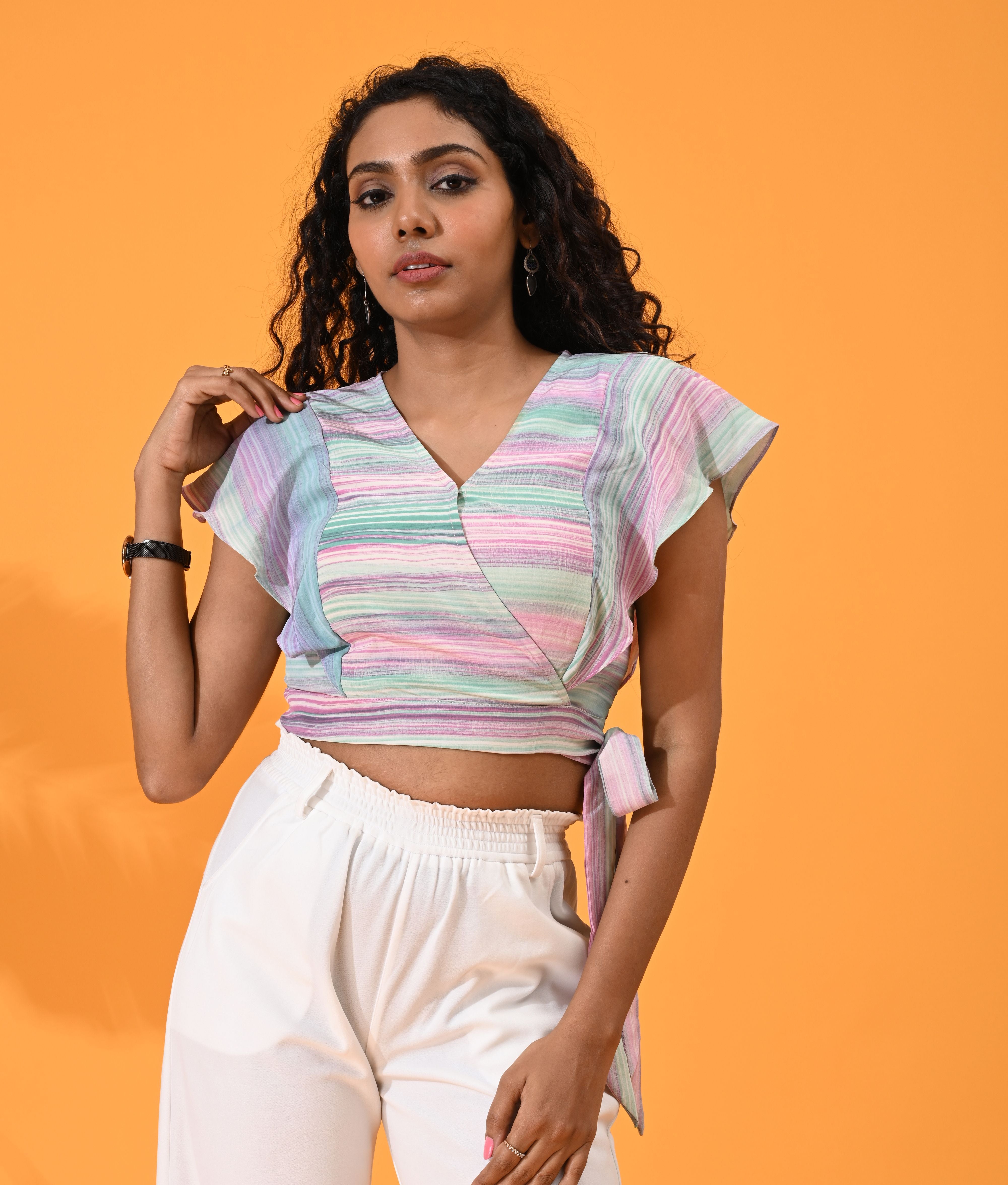 Pink, Crop top, Top wear, Silk, Casual top, Multi color crop top. silk tops