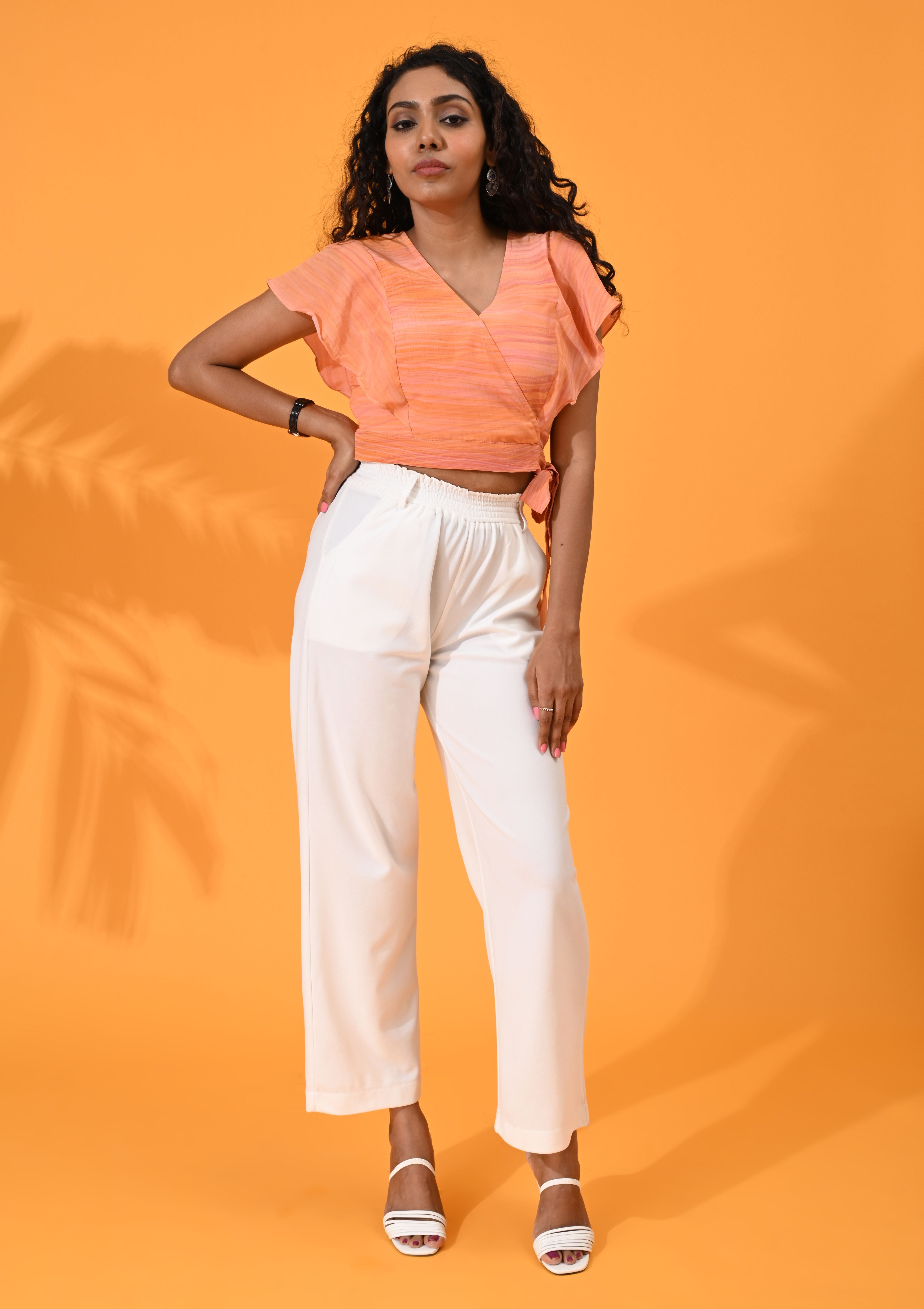 Orange, Crop top, Top wear, Silk, Casual top, Multi color crop top. silk tops