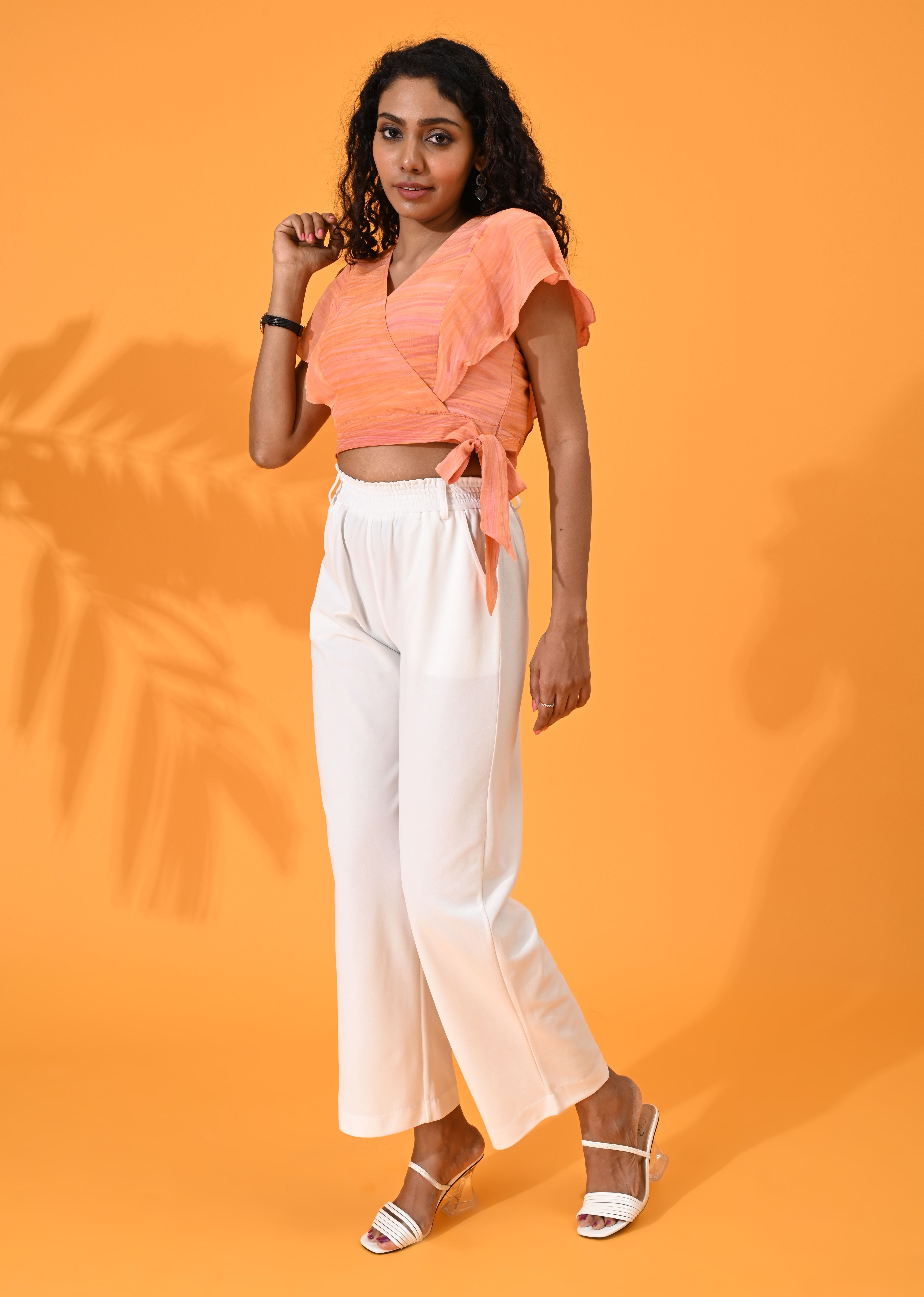 Orange, Crop top, Top wear, Silk, Casual top, Multi color crop top. silk tops