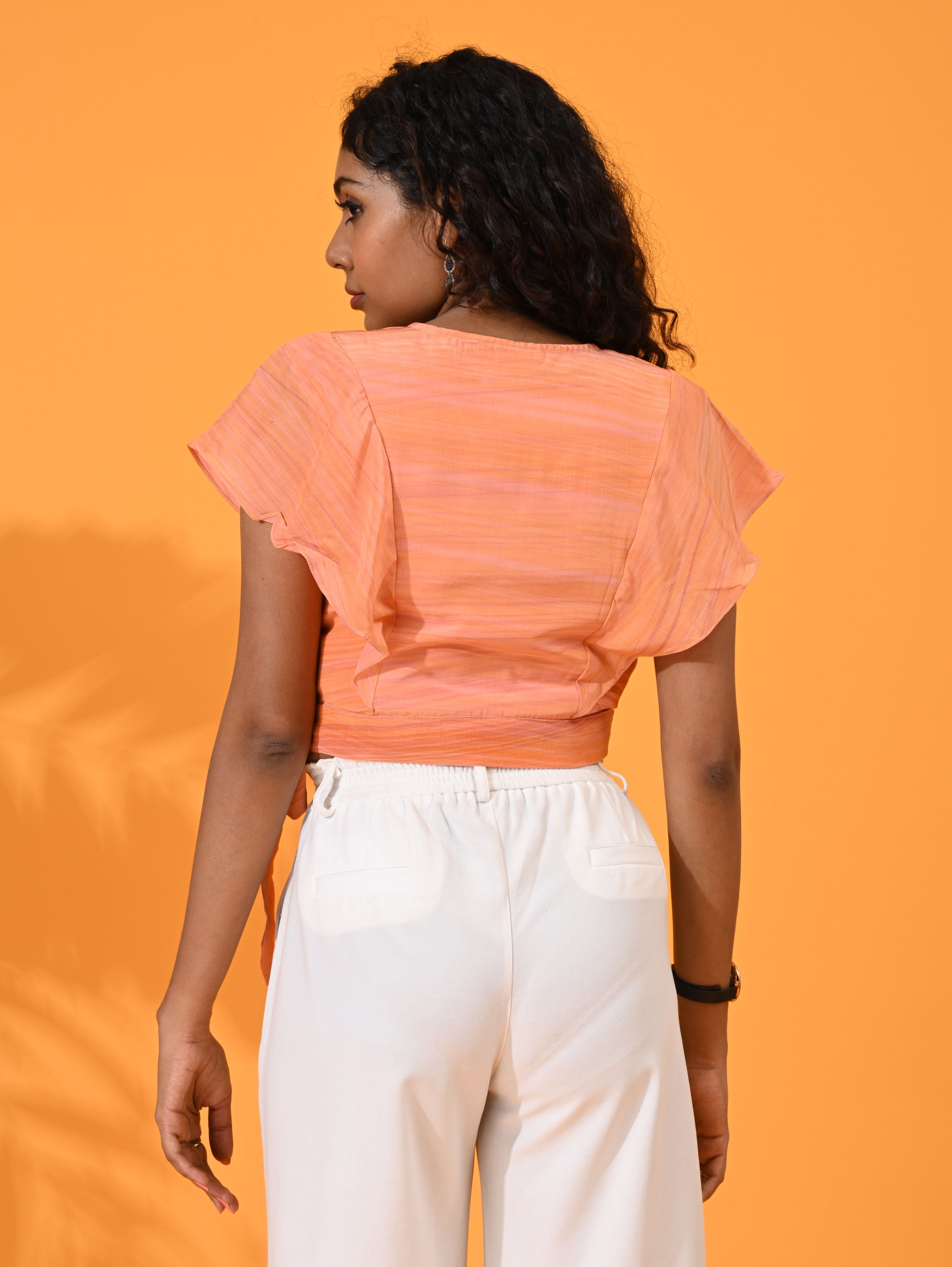 Orange, Crop top, Top wear, Silk, Casual top, Multi color crop top. silk tops