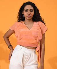 Orange, Crop top, Top wear, Silk, Casual top, Multi color crop top. silk tops