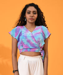 Purple, Purple top, Purple blouse, Blue, Blue top, Blue blouse Crop top, Top wear, Silk, silk top. silk blouse, Casual top, Multi color crop top. multi color blouse silk tops