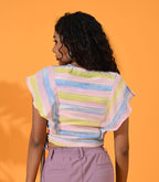 Yellow, Yellow top, Yellow blouse, Crop top, Top wear, Silk, silk top. silk blouse, Casual top, Multi color crop top. multi color blouse silk tops