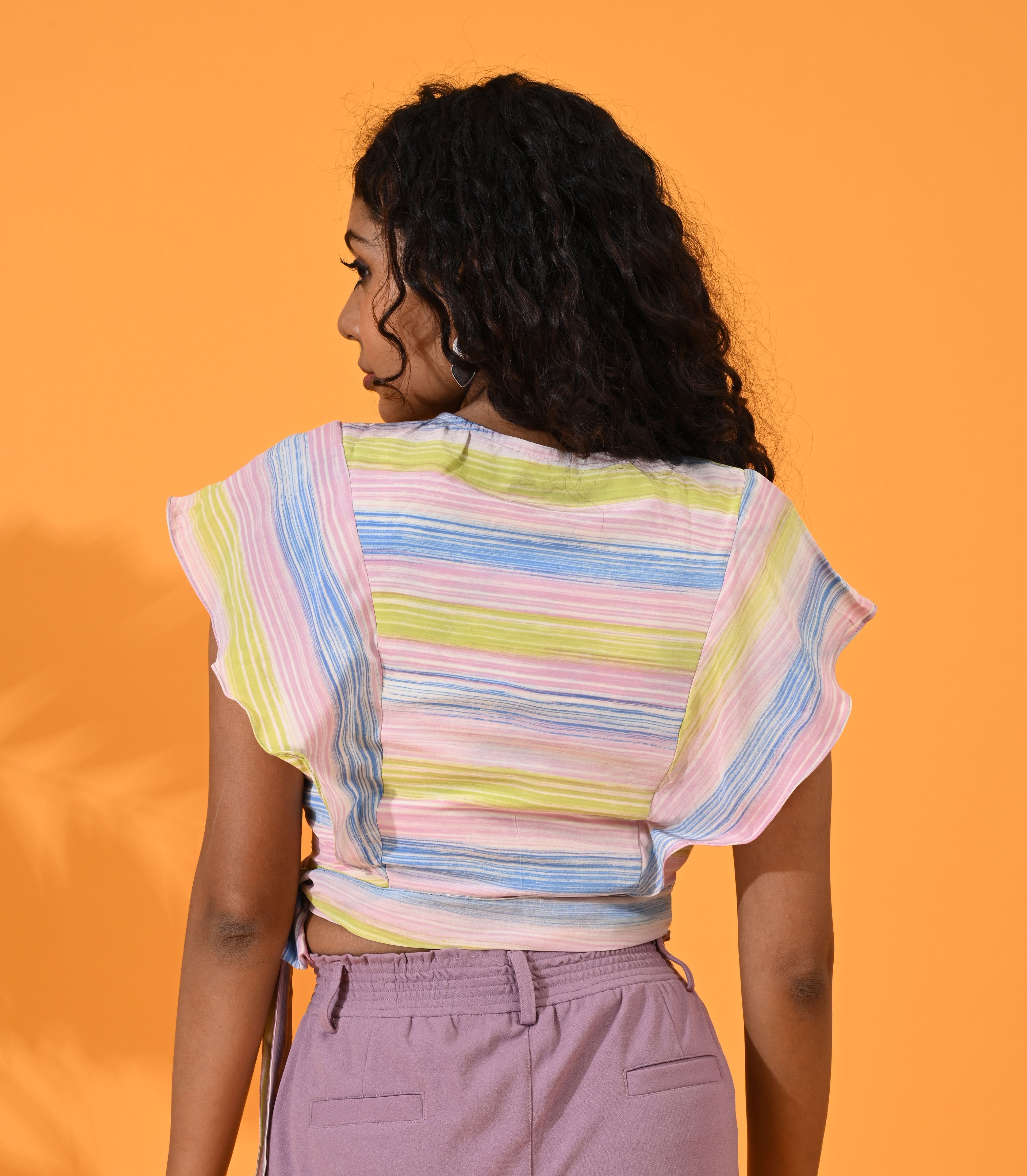 Yellow, Yellow top, Yellow blouse, Crop top, Top wear, Silk, silk top. silk blouse, Casual top, Multi color crop top. multi color blouse silk tops