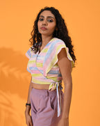 Yellow, Yellow top, Yellow blouse, Crop top, Top wear, Silk, silk top. silk blouse, Casual top, Multi color crop top. multi color blouse silk tops