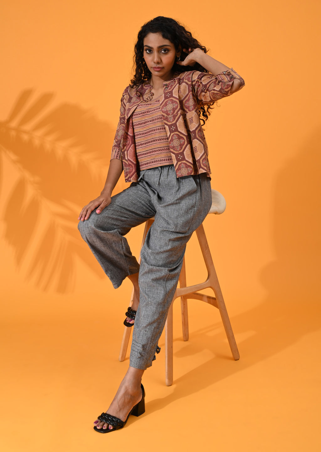 MABA Block Print Shacket Brown